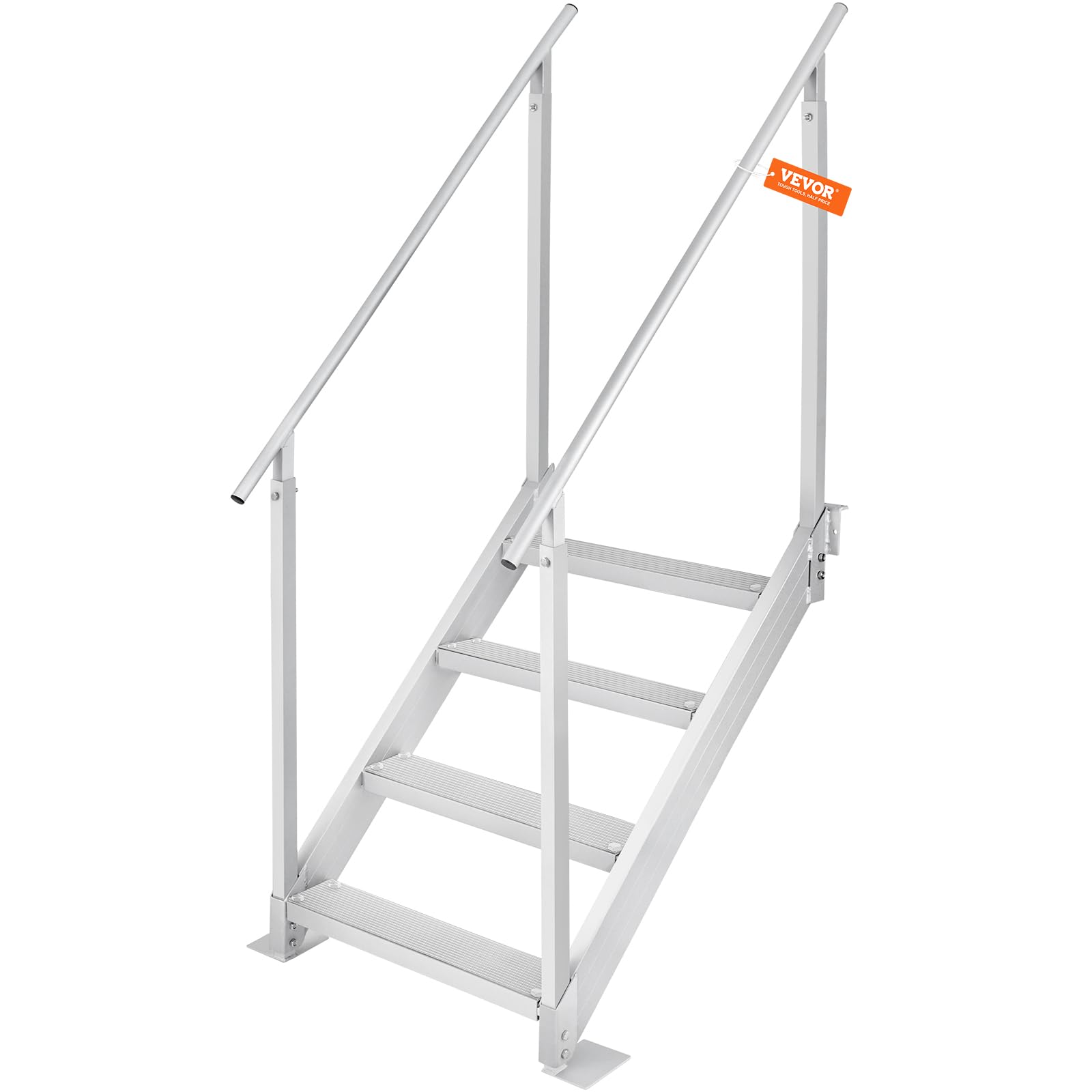 VEVOR 4-Step Aluminum Dock Ladder with Handrails - 500lb Capacity Adjustable Boat Steps for Pool, Lake & Marine Use - Wide Non-Slip Pedals for Pontoon, RV & Home Boarding - Perfect for Swimming, Fishing & Water Sports Access