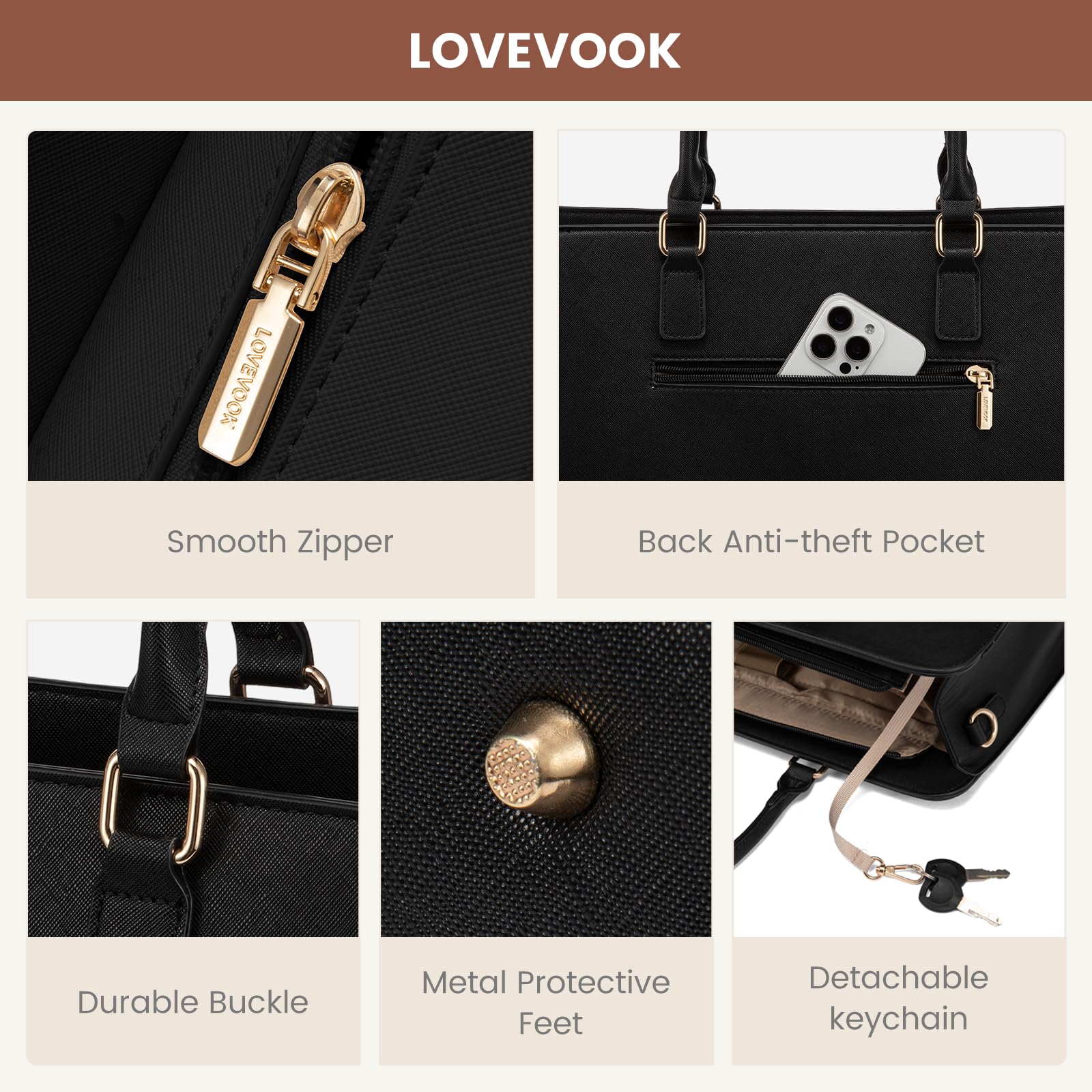 LOVEVOOK Leather Laptop Tote Bag for Women - Waterproof Work Bag, Business Briefcase & Teacher Bag with Large Capacity - Perfect for Office, Commuting & Professional Gifts for Women