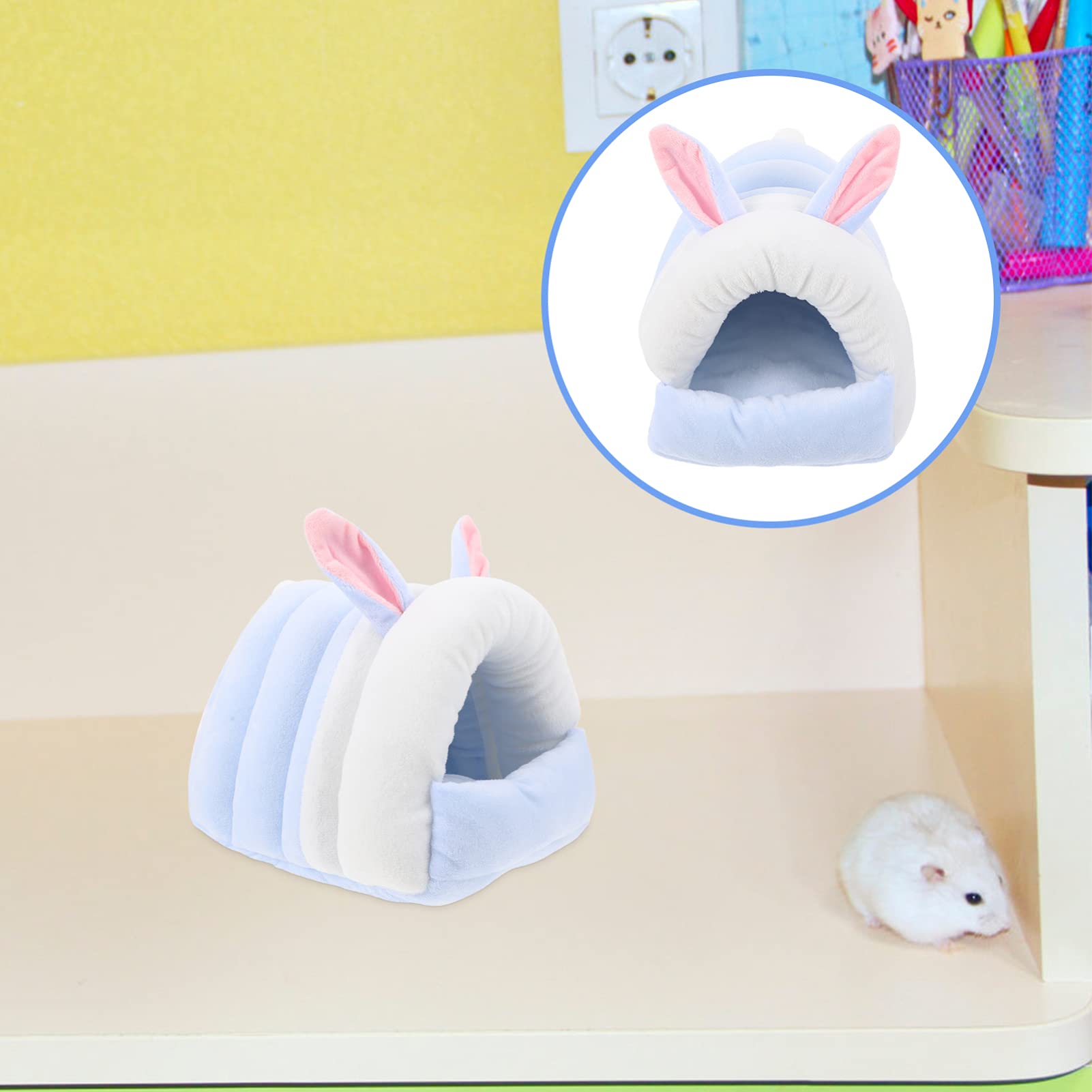 Balacoo Hamster Nest - Warm Hanging Bed & Hideout for Small Pets, Plush Hammock with Stuffed Bunnies, Cozy Cotton House for Hamsters, Gerbils & Mice - Perfect for Winter Warmth & Cage Comfort
