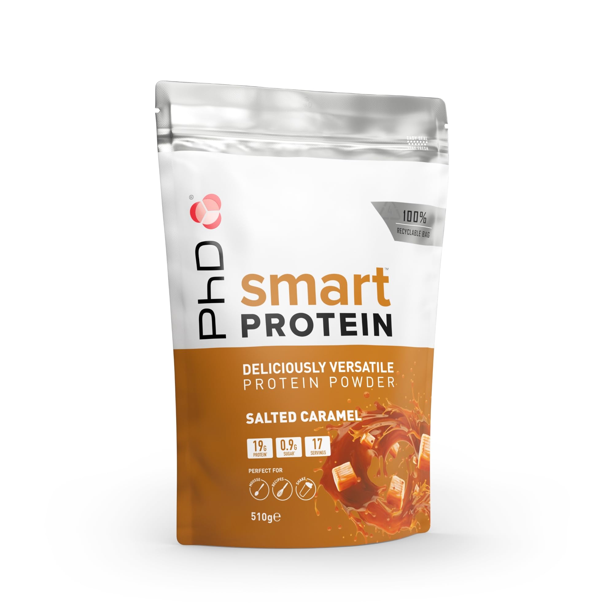 PHD Smart Protein Powder - Salted Caramel Flavor (510g) | Whey Protein Isolate for Muscle Recovery & Weight Management | Perfect for Post-Workout Shakes & Healthy Snacks