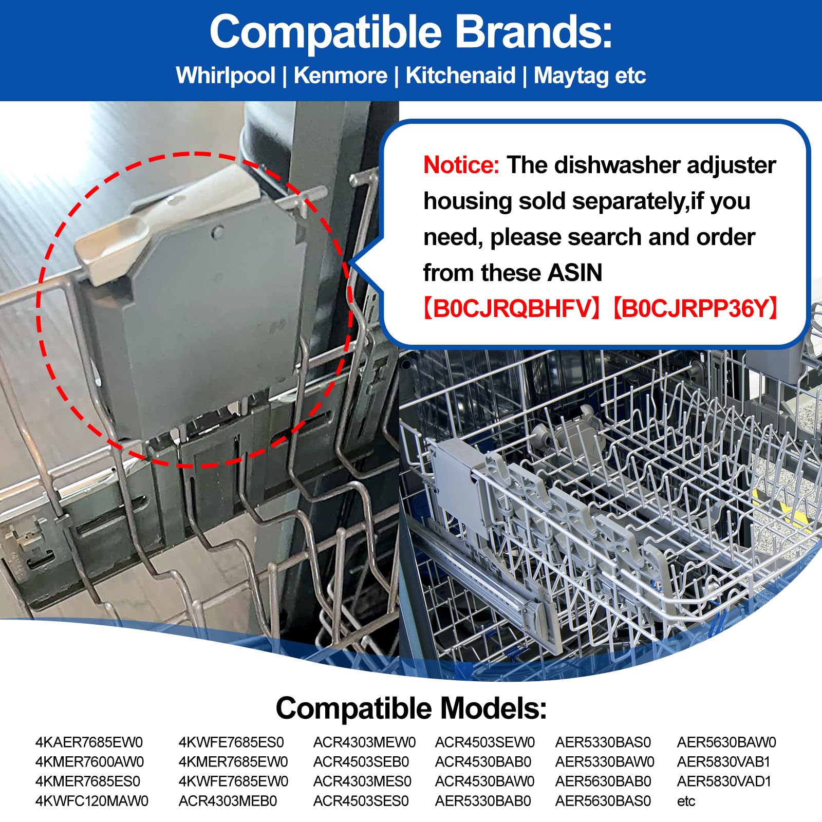 Upgraded W10546503 WPW10546503 Dishwasher Upper Rack Adjuster Replacement - Compatible with KitchenAid, Kenmore & Whirlpool Dishwashers (Replaces W10418314) - Perfect for Easy Dishwasher Top Rack Adjustment & Organization