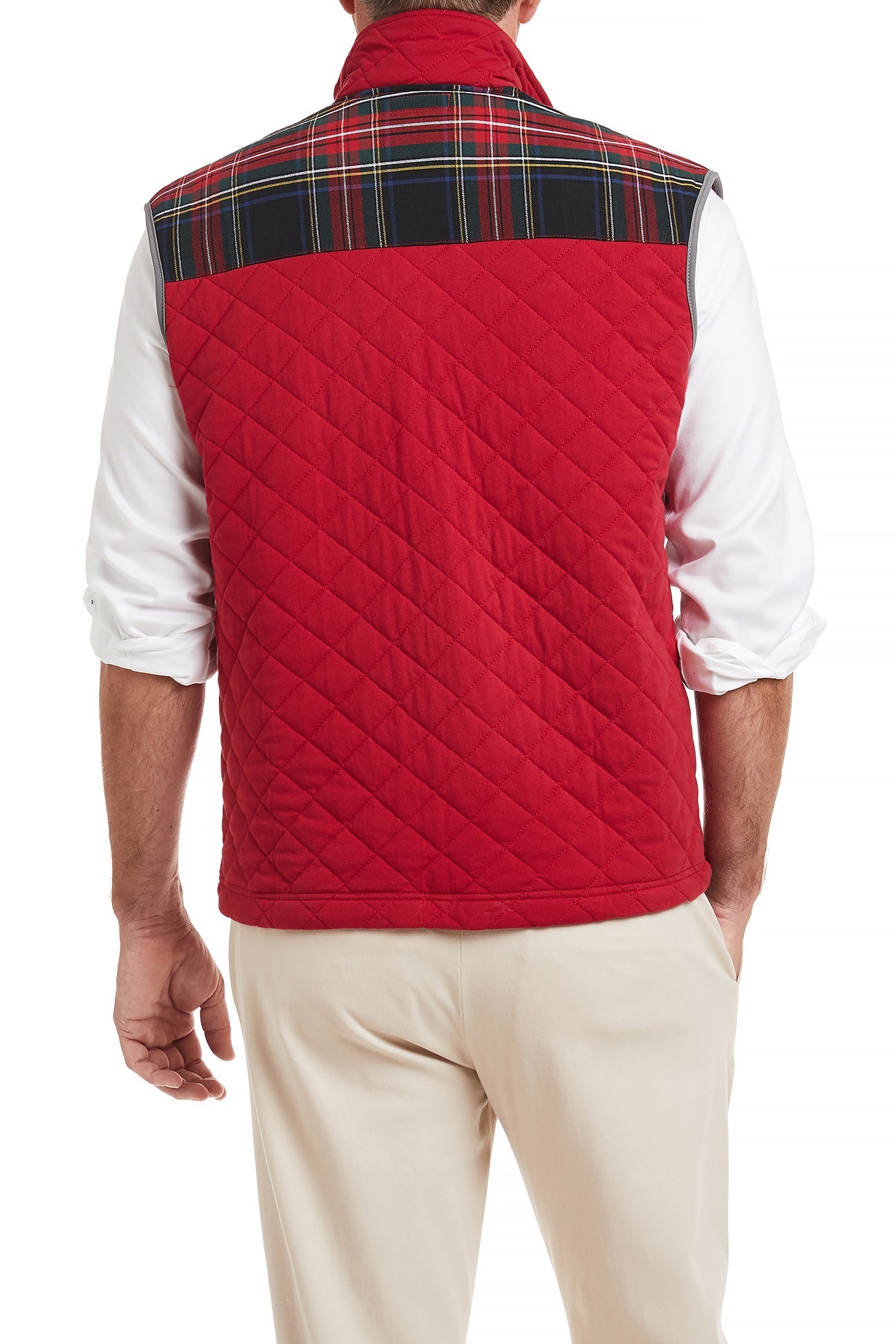 Cross Rip Quilted Vest for Men - Regatta Red with Black Stewart Tartan Trim - Outdoor Hunting, Hiking & Casual Wear