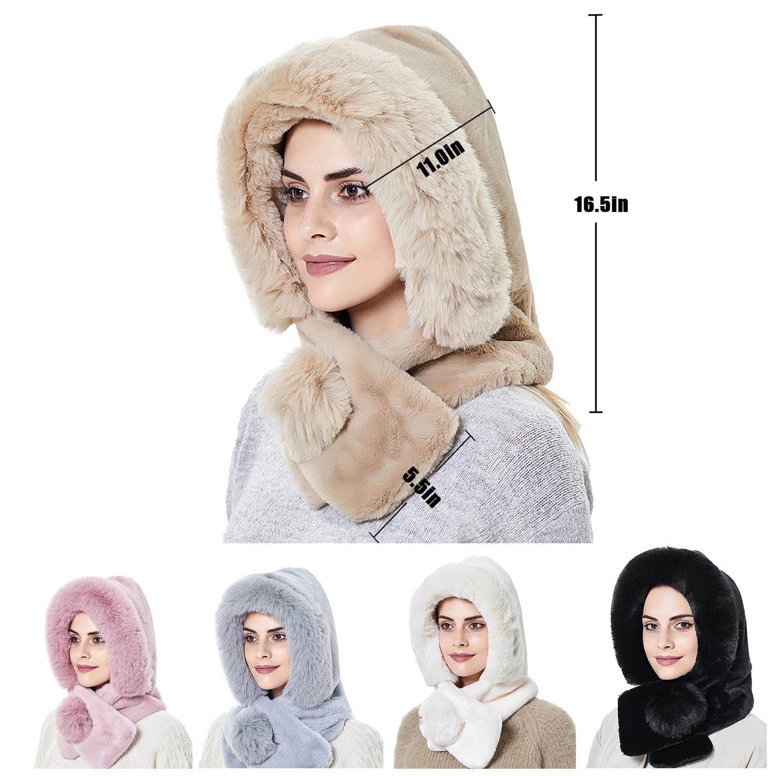 Women's Winter Hooded Scarf Hat - Warm Fleece Balaclava, One Piece Slouchy Hoodie Beanie & Neck Warmer for Cold Weather | Outdoor Activities, Skiing, Snowboarding, Hiking