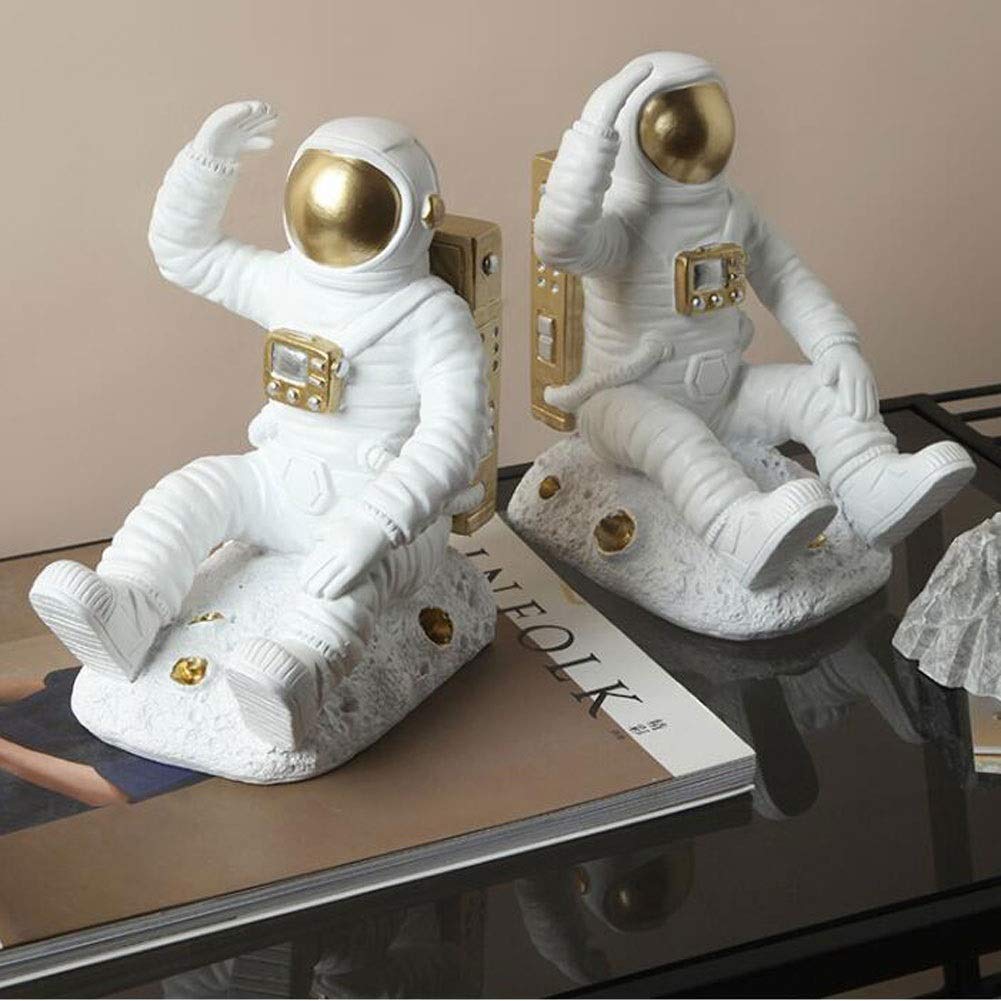 Creative Astronaut Resin Bookends - Decorative Book Stand for Shelf & Bookcase, Gold Home Office Supplies | Perfect for Kids' Rooms, Study Spaces & Sci-Fi Themed Decor