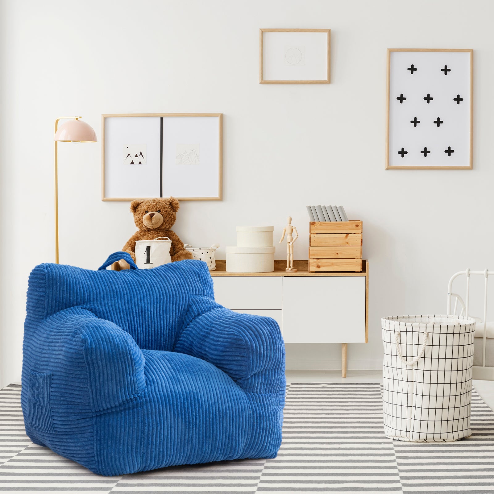MAXYOYO Kids Bean Bag Chair - Soft Corduroy Bean Bag Couch with Armrests for Boys & Girls, Comfortable Seating for Bedroom, Playroom & Dorm (Blue) - Perfect for Reading, Gaming & Relaxing