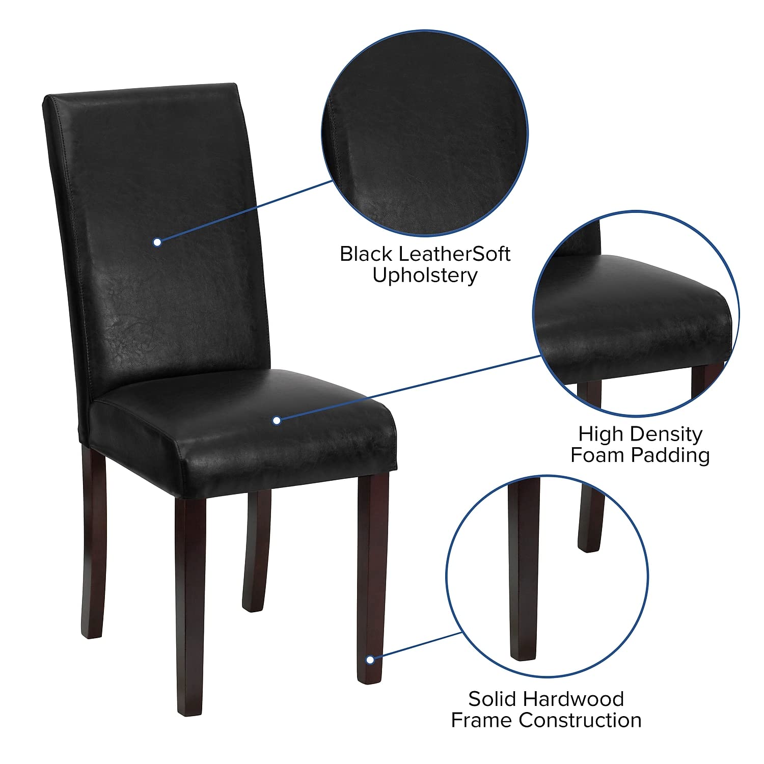 Flash Furniture Godrich Set of 2 Traditional Black LeatherSoft Upholstered Panel Back Parsons Dining Chairs - Elegant Dining Room Seating for Home, Restaurant or Office Use