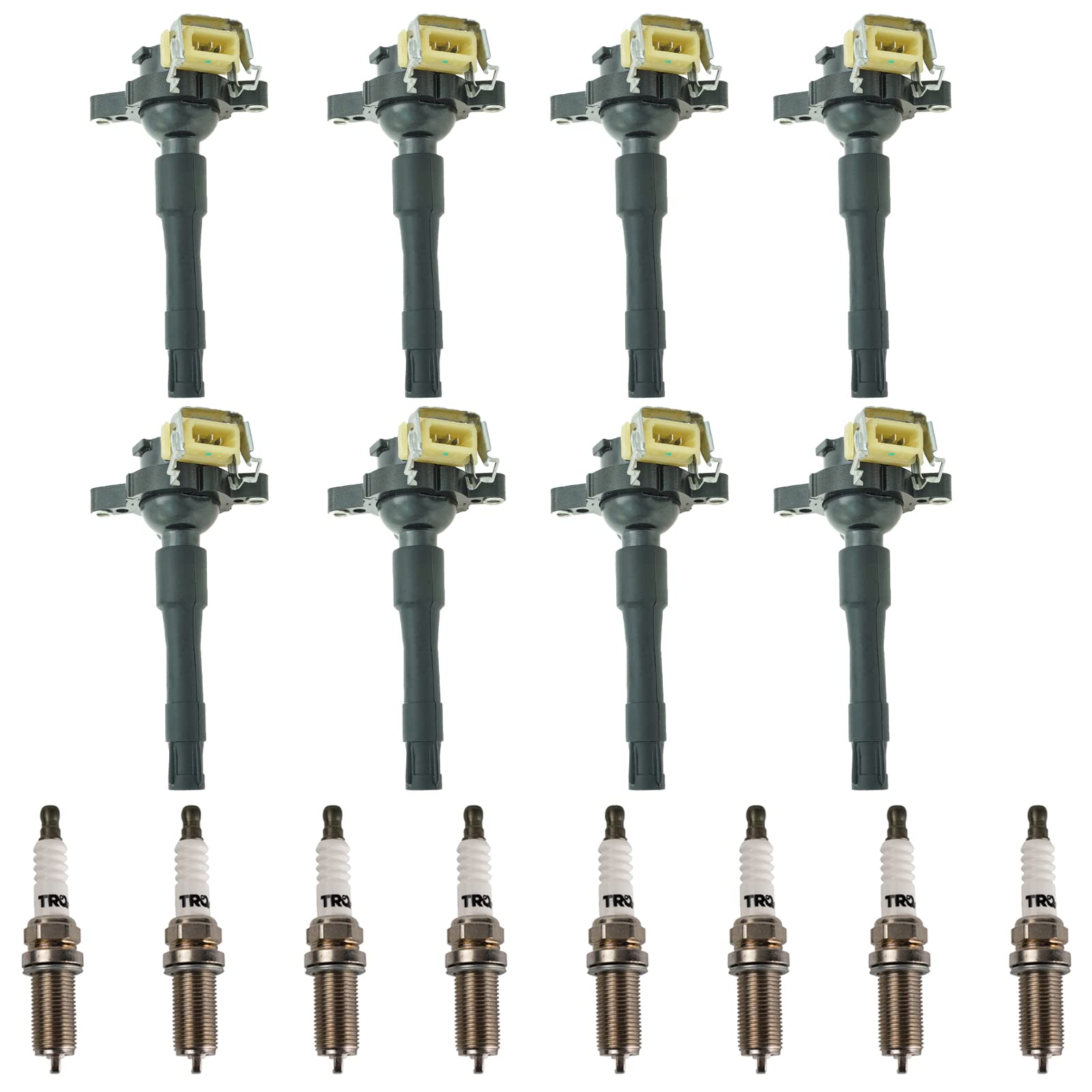 TRQ Ignition Kit with Ignition Coil & Spark Plugs - Compatible with 1999 BMW 740i 740iL - Improve Engine Performance & Fuel Efficiency
