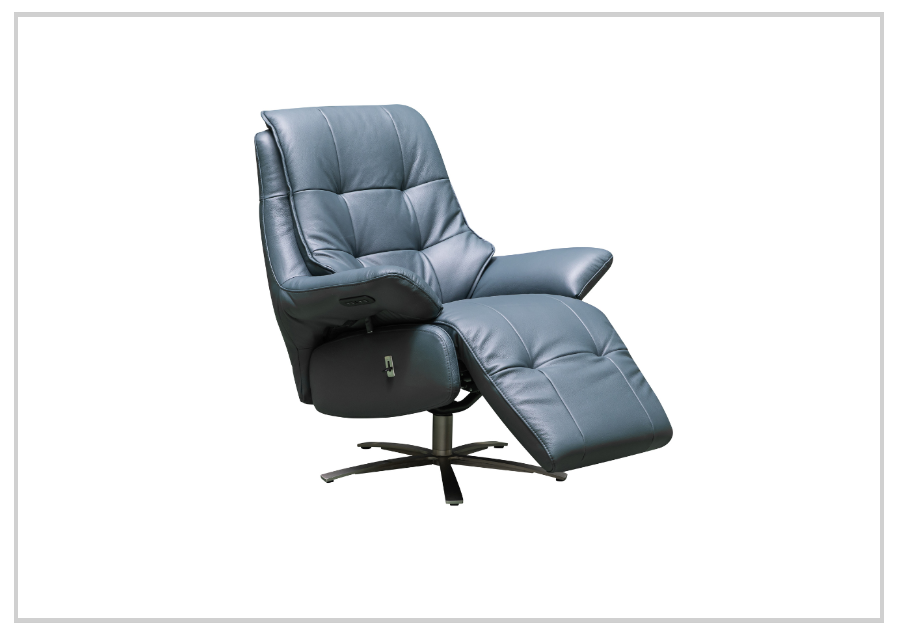 Klaussner Serano Blaze Blue Leather Swivel Power Recliner Lift Chair - Electric Massage Recliner for Living Room, Home Theater & Elderly Care - Comfortable Adjustable Sofa with USB Charging Port