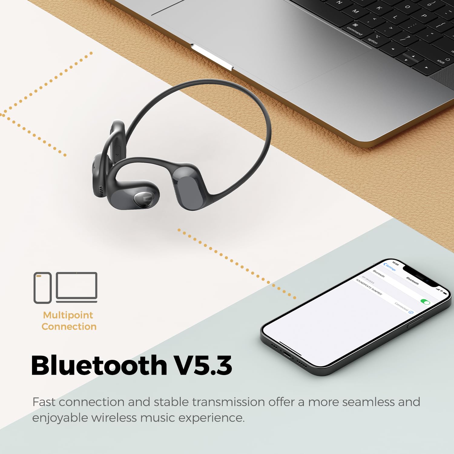 SoundPEATS RunFree Open Ear Wireless Headphones - Bluetooth 5.3 Sports Earphones with Air Conduction & 16.2mm Driver, 14H Playtime, Red Dot Award 2023 Winner - Perfect for Running, Cycling, Gym Workouts and Outdoor Activities