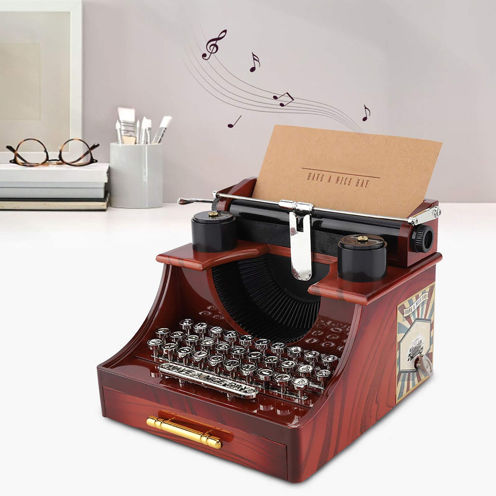 Vintage Typewriter Style Music Box - Classic Wooden Jewelry Box with Melody, Perfect for Birthday, Christmas, Anniversary & Valentine's Day Gifts | Home Decor, Office Desk Accessory, Romantic Keepsake & Collectible Gift Idea