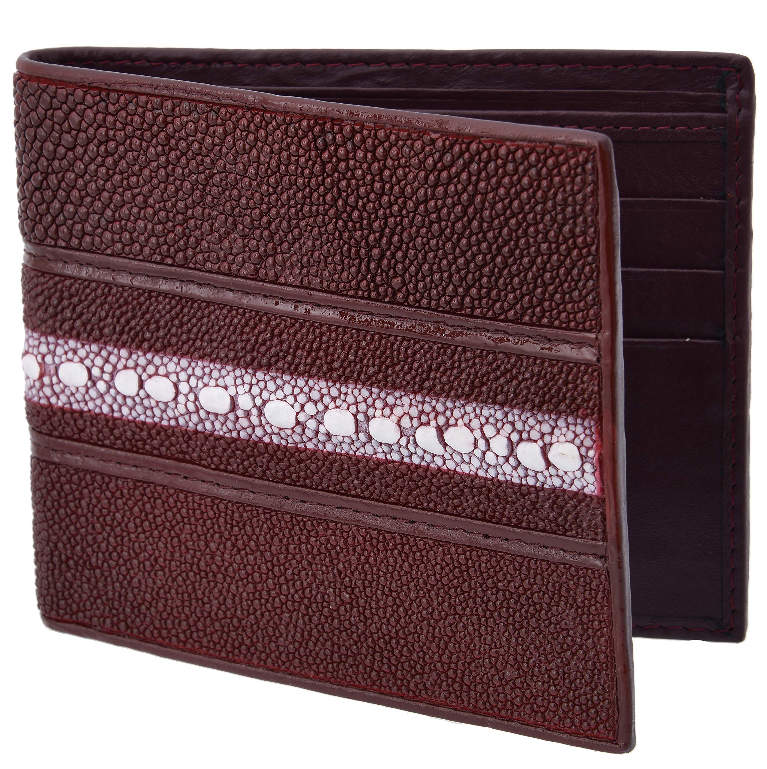 Genuine Exotic Stingray Leather Wallet - Premium Full Stingray Skin - Wine Red Color - Perfect for Men's Luxury Gift & Business Card Holder