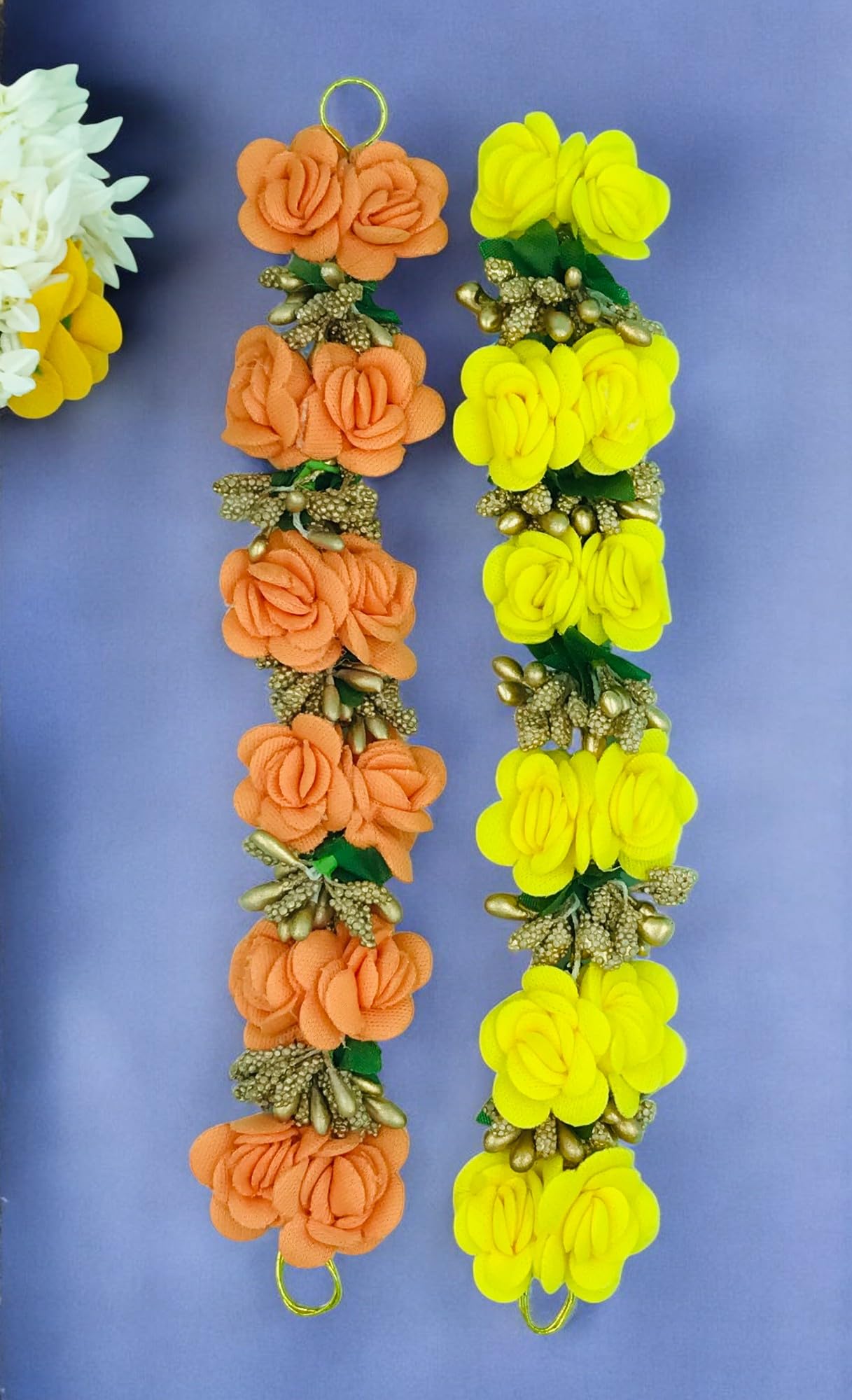 GadinFashion™ 2-Pack Yellow & Orange Bridal Hair Flowers - Bun Gajra Hair Accessories for Women | Perfect for Weddings, Parties & Special Occasions