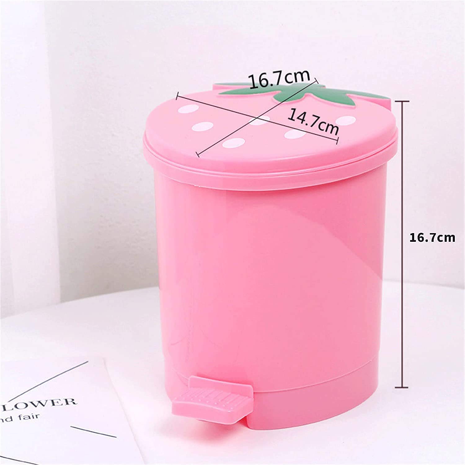 Cute Strawberry Shaped Trash Can with Lid - Small Plastic Garbage Bin for Bedroom, Office & Desk - Includes 5 Rolls of Kawaii Trash Bags - Perfect for Home, Dorm & Gift Giving