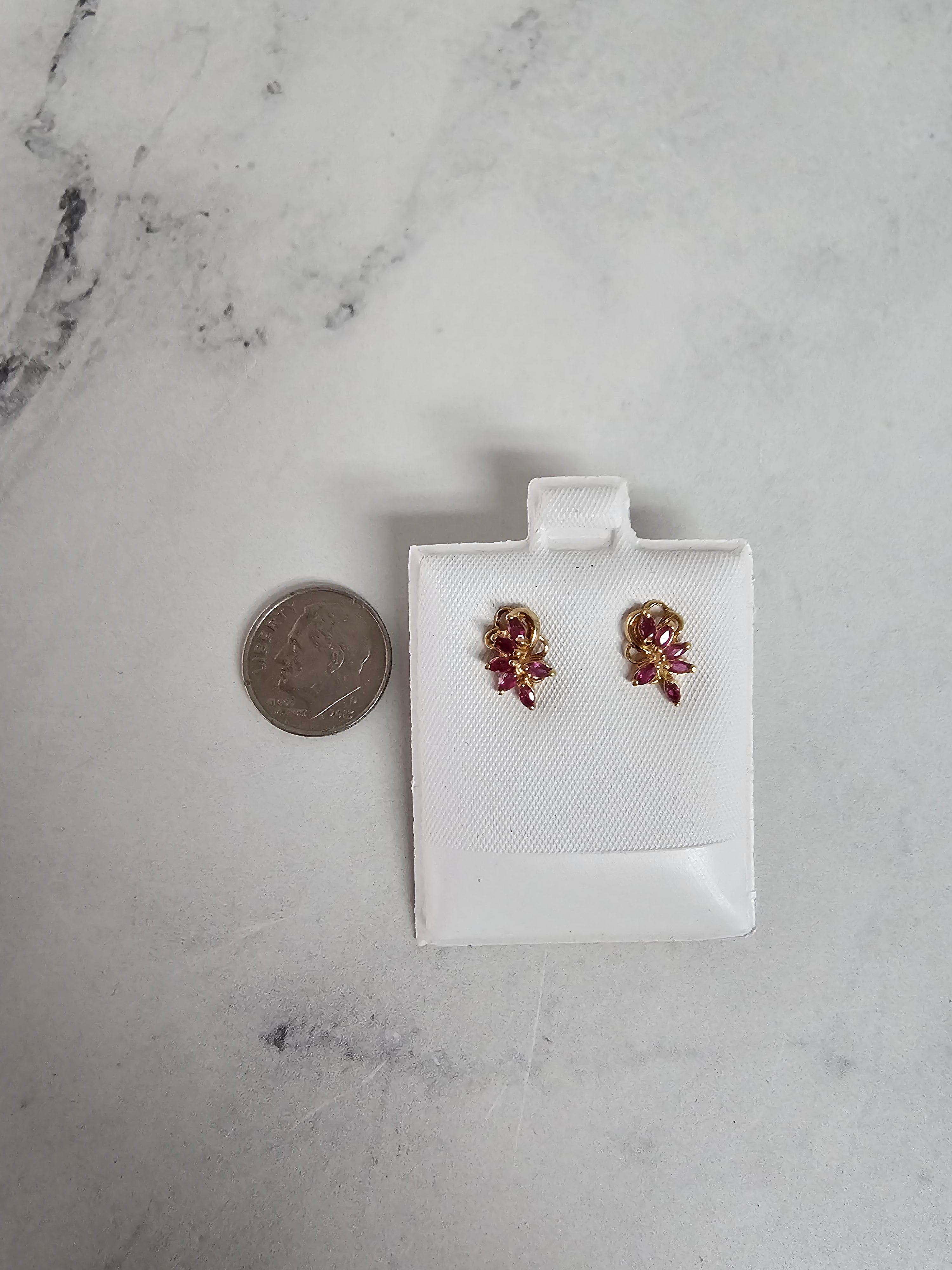 Small Marquise Ruby Cluster Stud Earrings in 14K Yellow Gold – Perfect for Weddings, Parties & Everyday Elegance