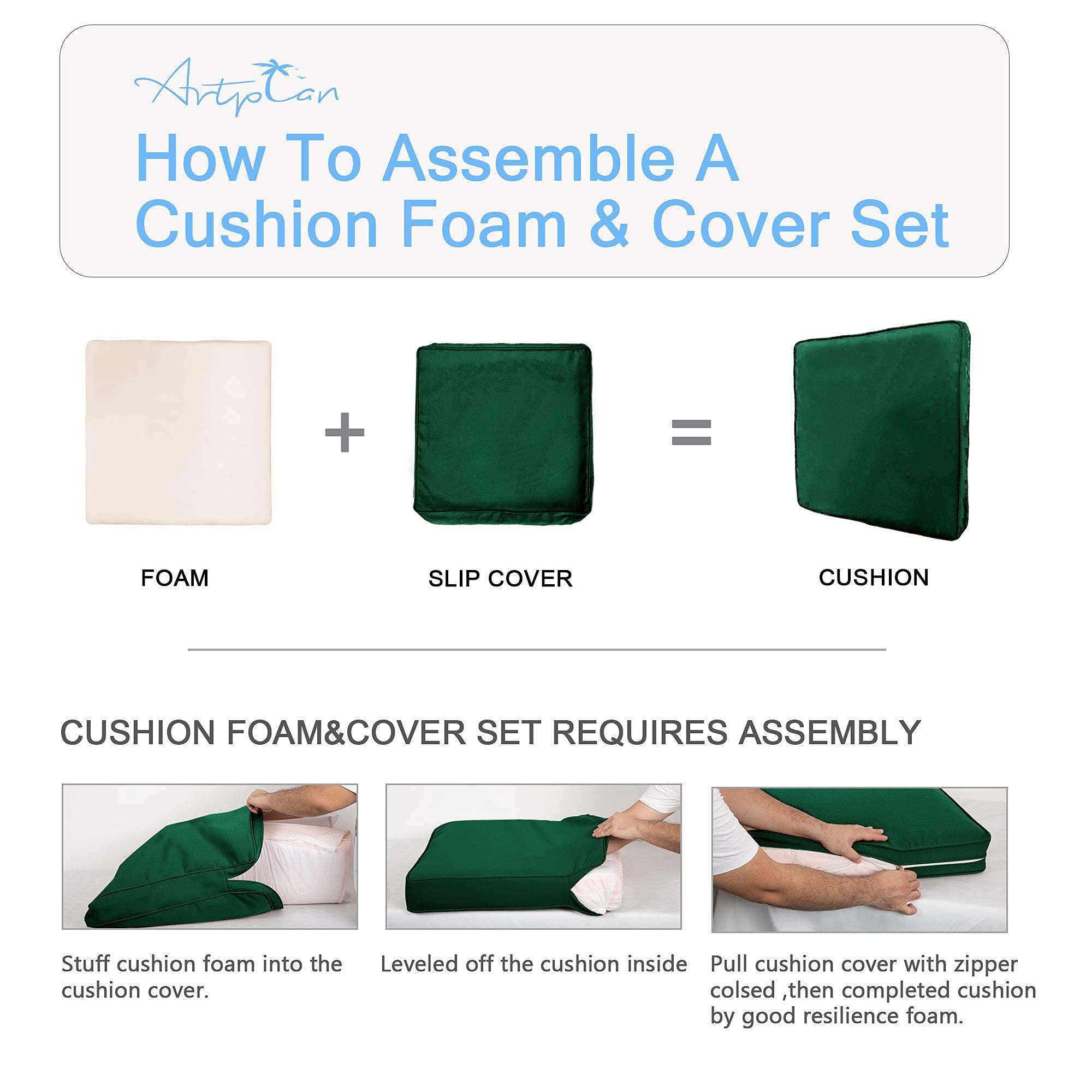 ARTPLAN Waterproof Outdoor Chair Cushions Set - All-Weather Deep Seat & Back Pillows for Patio Furniture - Perfect for Garden, Deck, Poolside & Indoor Use