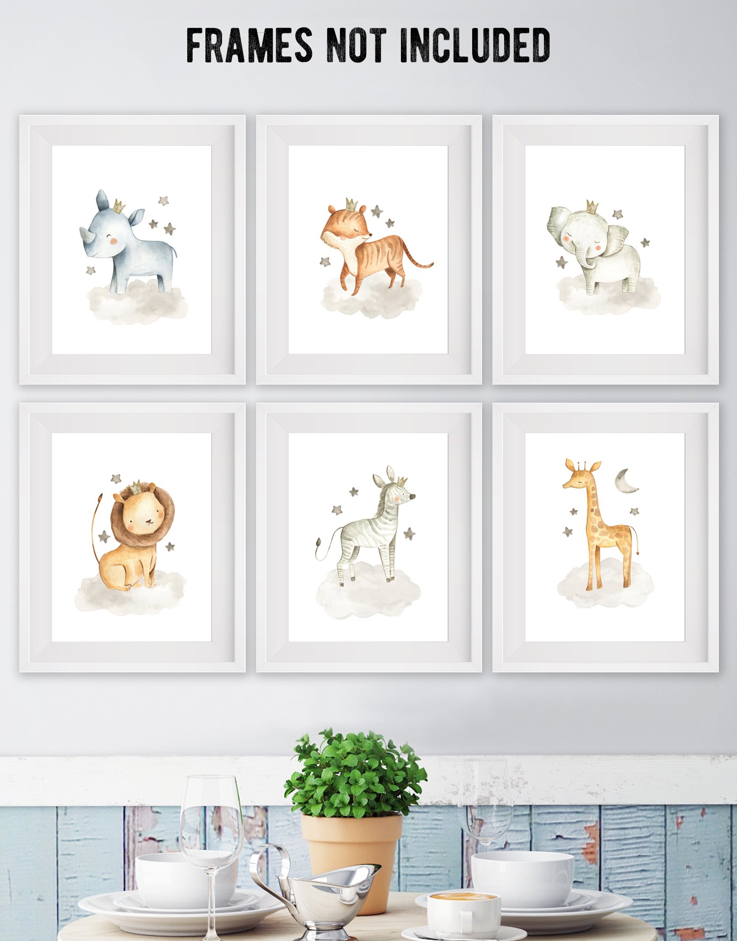 Safari Animal Nursery Wall Art - Set of 6 Unframed 8x10 Prints (Elephant, Giraffe, Lion, Tiger, Zebra, Hippo) - Perfect for Baby Shower Gifts, Kids Room Decor & Bathroom Wall Decor - Jungle Theme Nursery Decorations for Boys & Girls