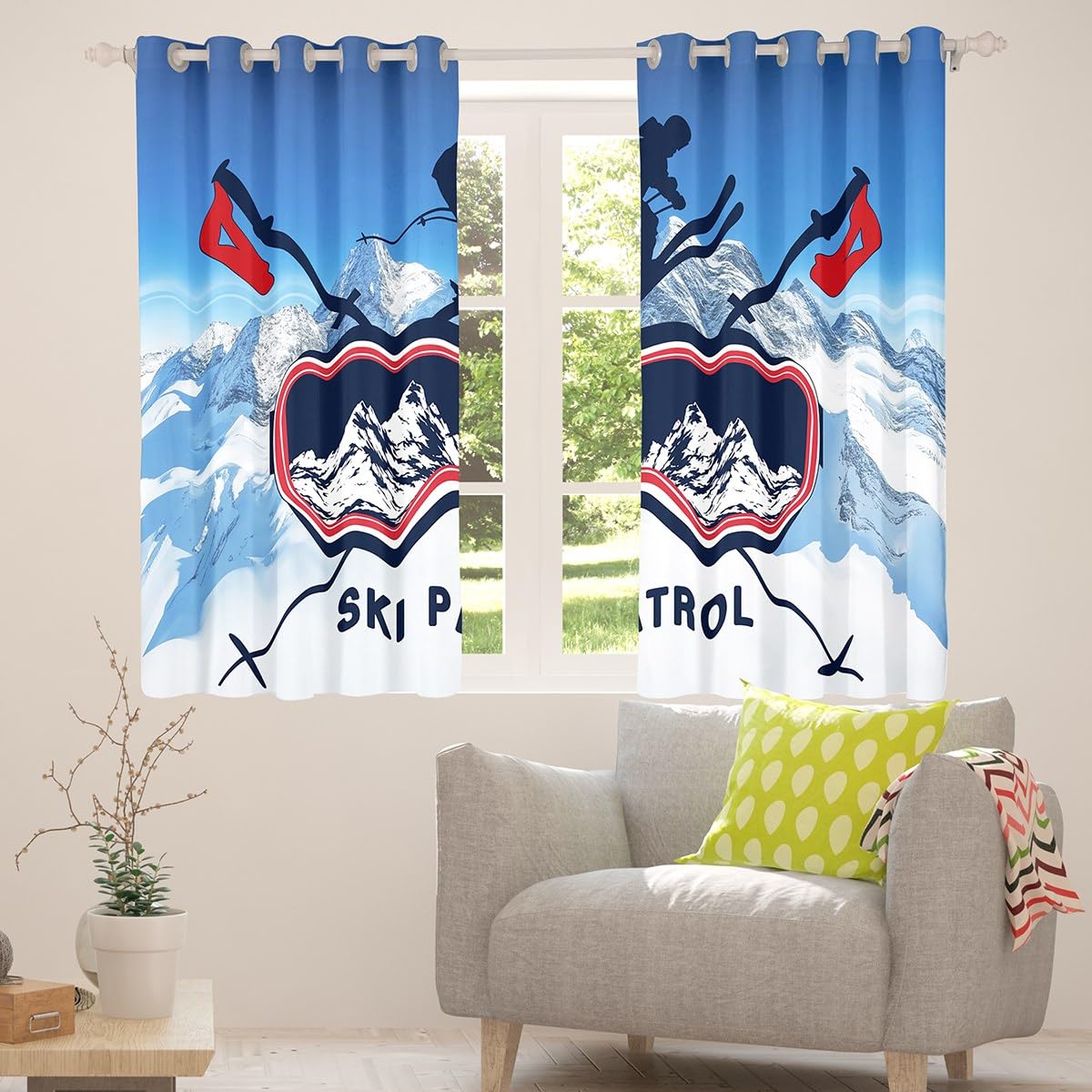 Erosebridal Winter Skiing Window Curtain Panels Set - 38x45 Inch Snow Mountain Design for Kids, Teens & Adults | Boys Girls Ski Sport Bedroom Decor | Thermal Insulated Blackout Drapes for Living Room, Nursery & Dorm