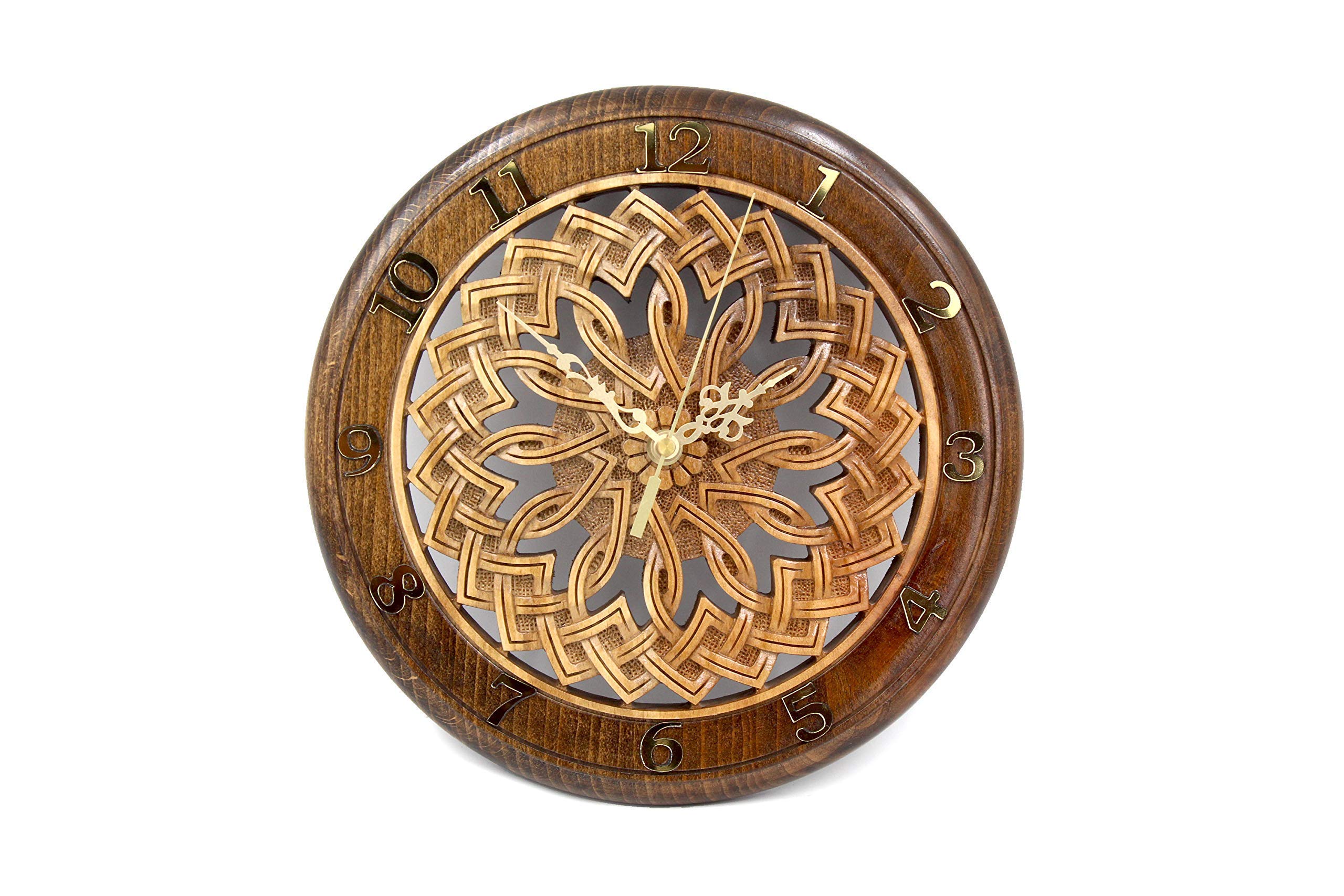 Handmade Wooden Clock with Armenian Ornament - Unique Wall Decor, Carved Wood Art Gift for Home, Office & Wedding Decorations