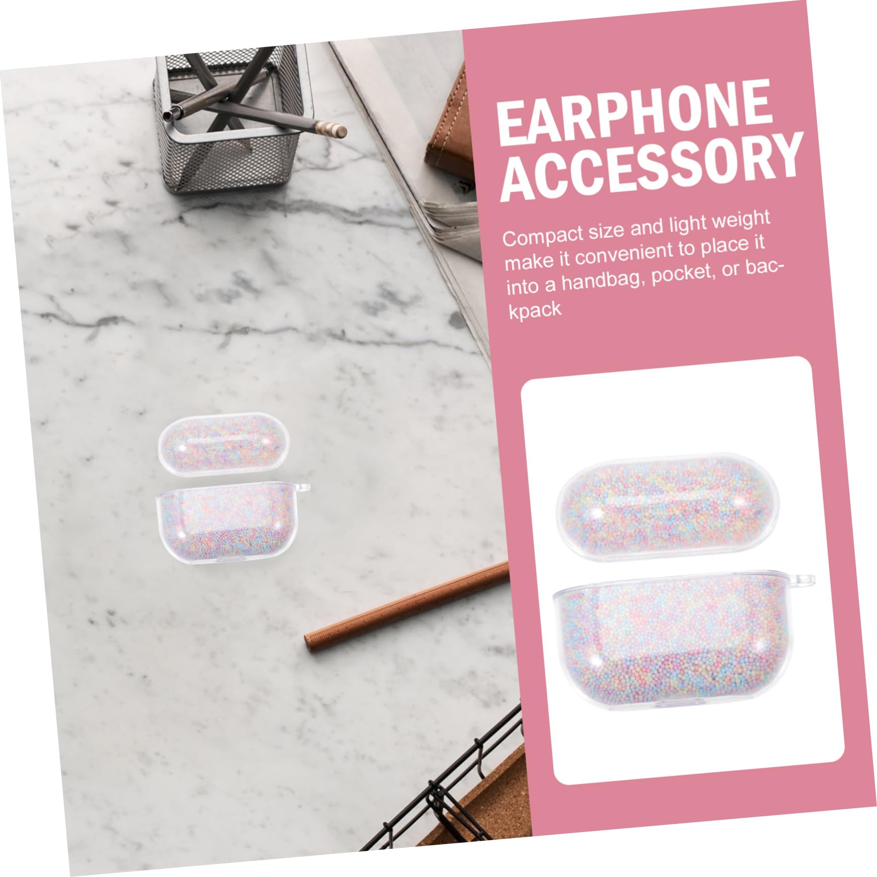 OSALADI 1pc Earphone Case - Protective Headset Cover with Decorative Beads for AirPods, Wireless Earbuds - Portable Storage Pouch for Travel, Gym & Daily Use