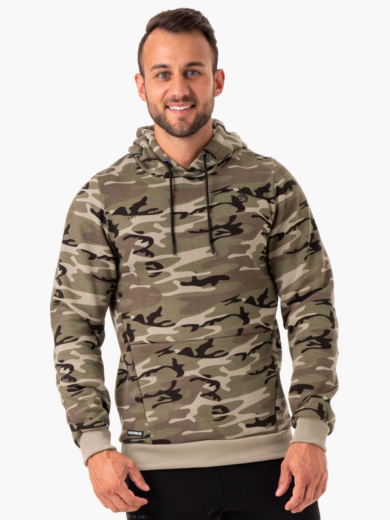 Camo Tech Pullover Hoodie for Men - Khaki Camouflage Hooded Sweatshirt | Outdoor Hunting, Hiking & Casual Wear