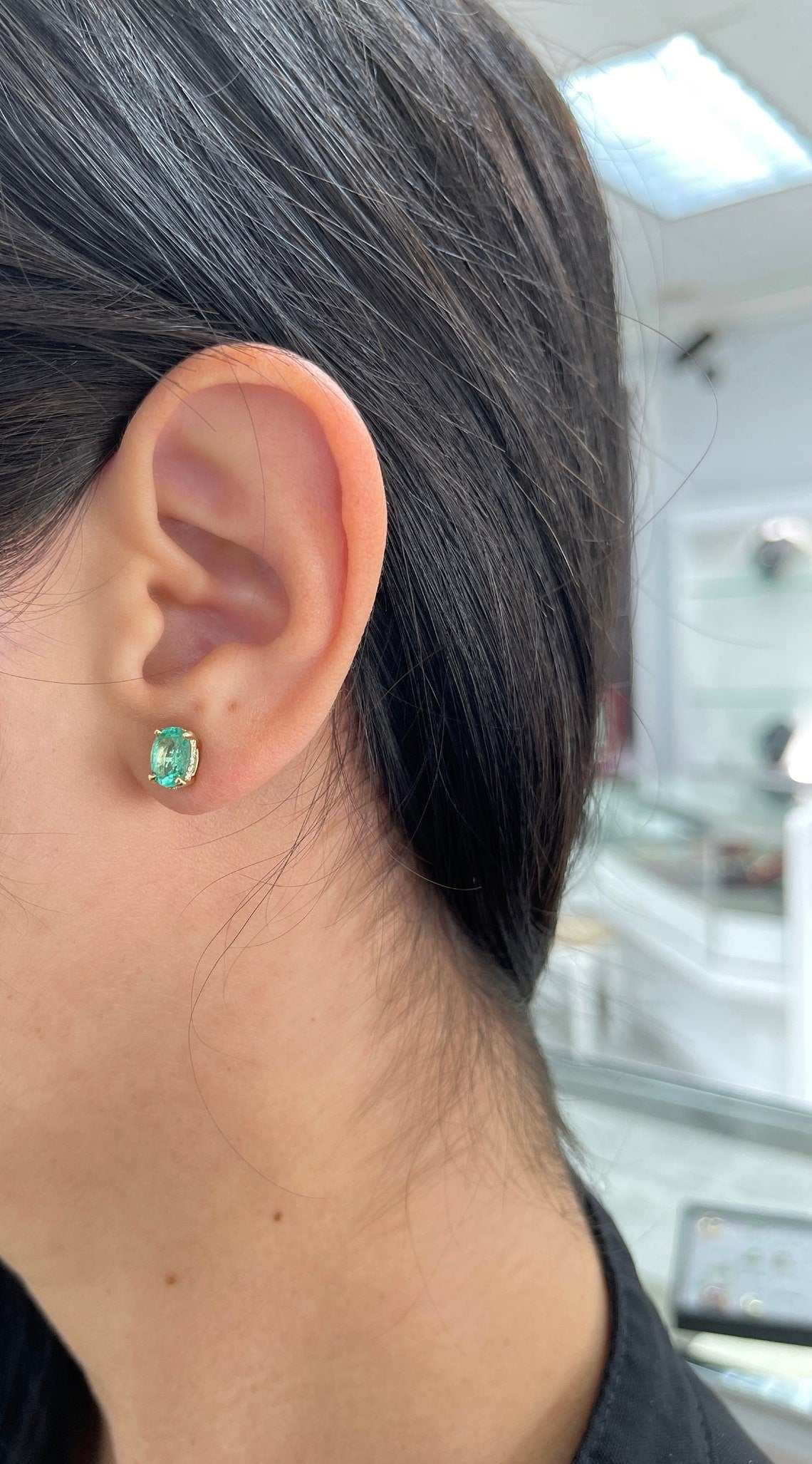 1.95tcw Natural Oval Emerald & Diamond Hidden Halo Stud Earrings in 14K Gold - Elegant Jewelry for Women, Perfect for Weddings, Parties & Special Occasions