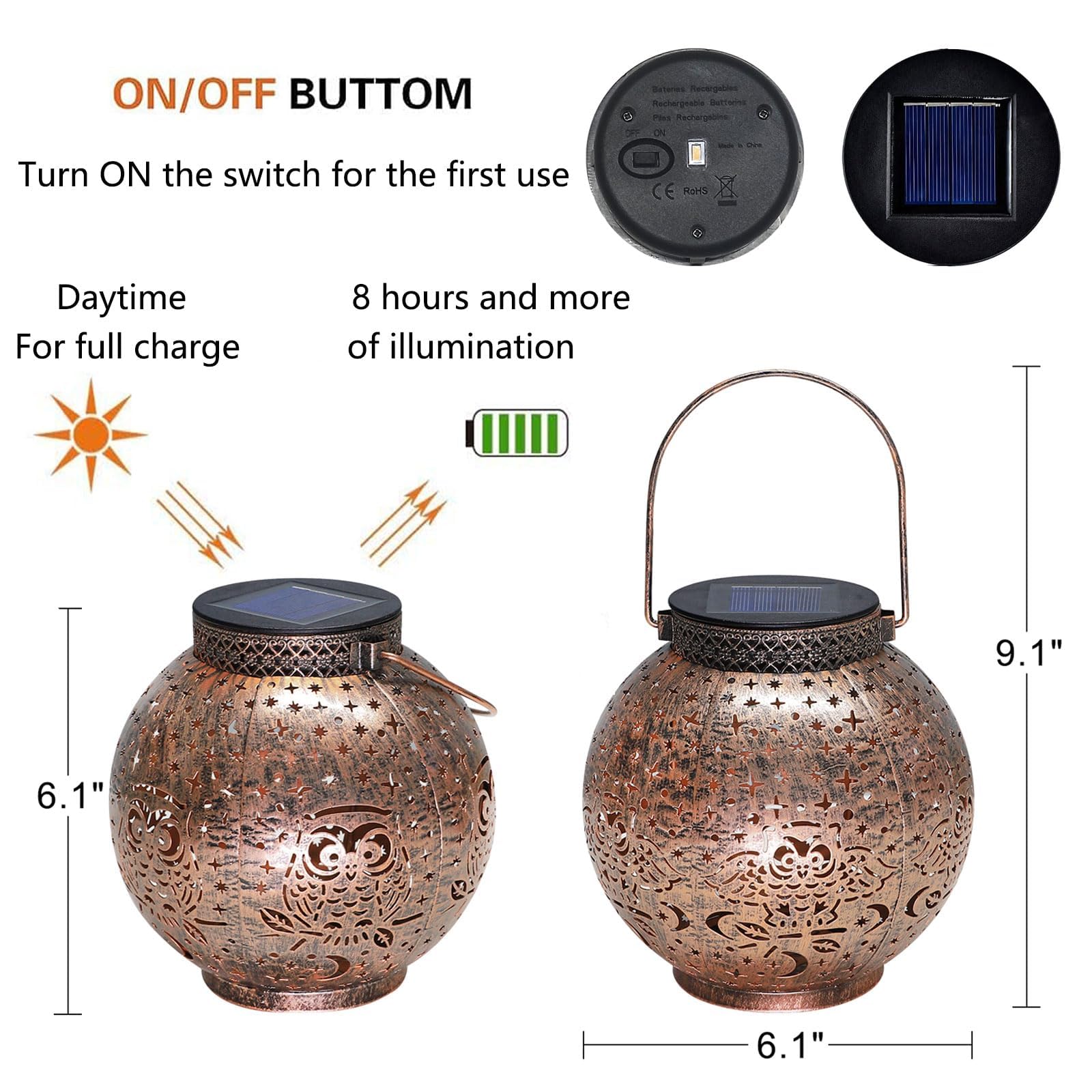 Solar Powered Owl Lanterns - Waterproof Outdoor Hanging Lights for Garden, Patio, Pathway, Balcony & Yard Decor (2 Pack) | Perfect for Evening Gatherings, Landscape Lighting & Romantic Ambience
