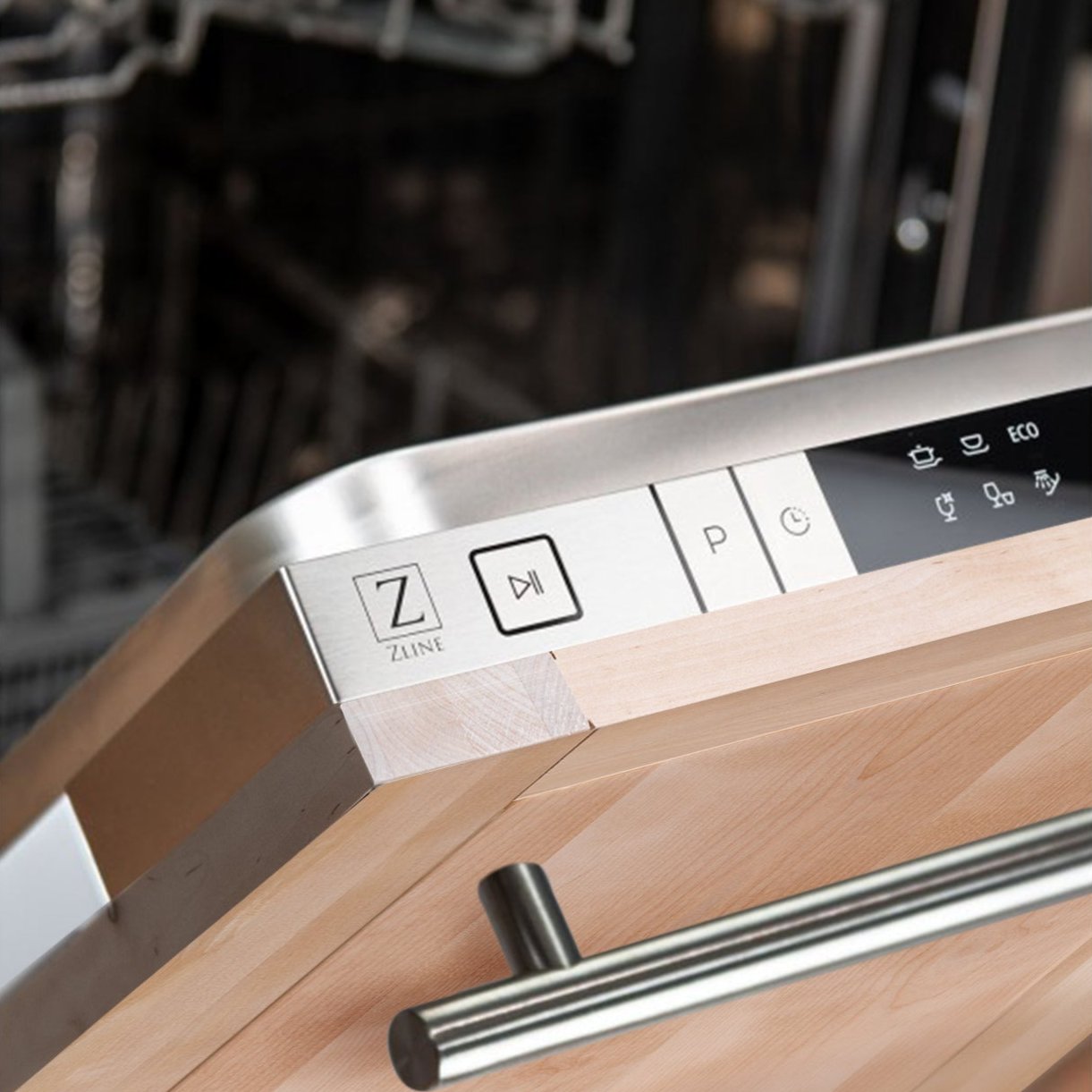 ZLINE 24 Inch Top Control Dishwasher with Unfinished Wooden Panel - Modern Style Handle, 52dBa Ultra Quiet (DW UF 24) - Perfect for Kitchens with Custom Cabinets and Open Concept Homes