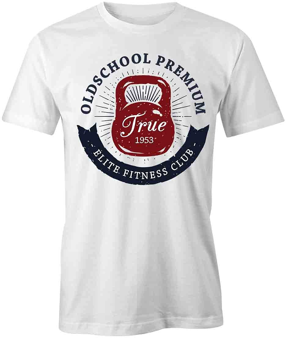 Oldschool Premium Elite Fitness Club T-Shirt - White Printed Graphic Tee for Gym, Workout & Casual Wear | High Quality Cotton Shirt for Men & Women