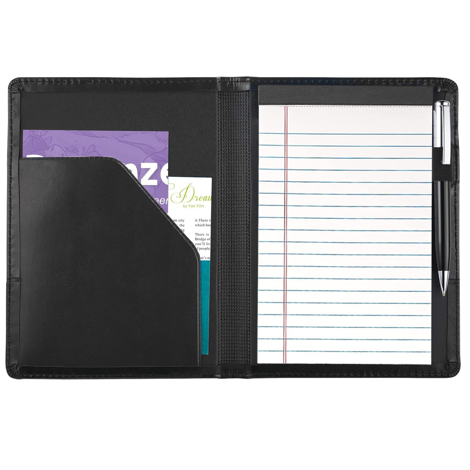 Professional A5 Leather Padfolio Portfolio Binder - 5 x 8 Legal Writing Pad & Document Organizer for Business, Office, Meetings - Perfect for Men & Women (Black) - Ideal for Corporate Gifts, Job Interviews & Executive Presentations