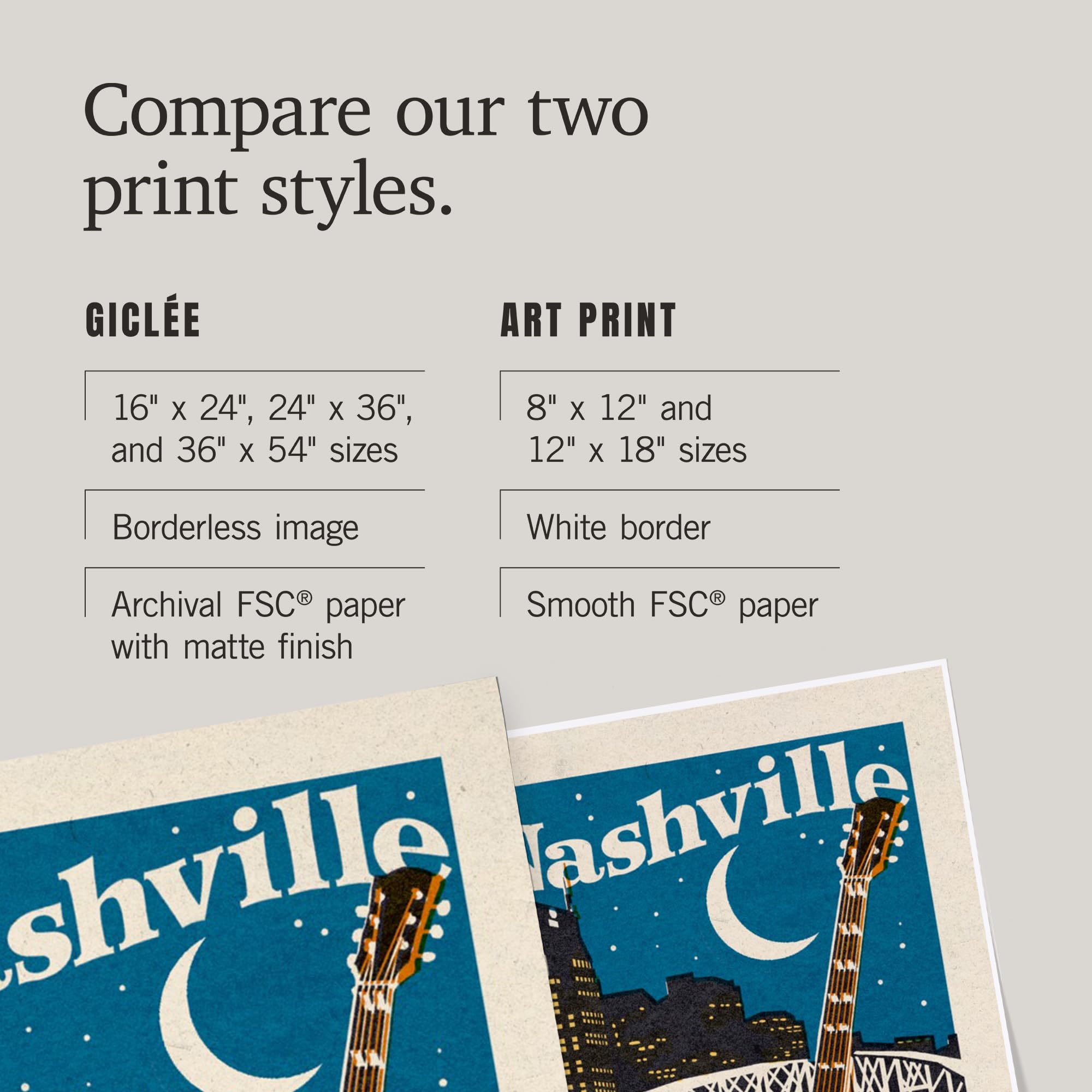 Lantern Press 24x36 Inch Giclee Art Print - Nashville Tennessee Skyline Woodblock Wall Decor - Perfect for Living Room, Bedroom & Office Decor