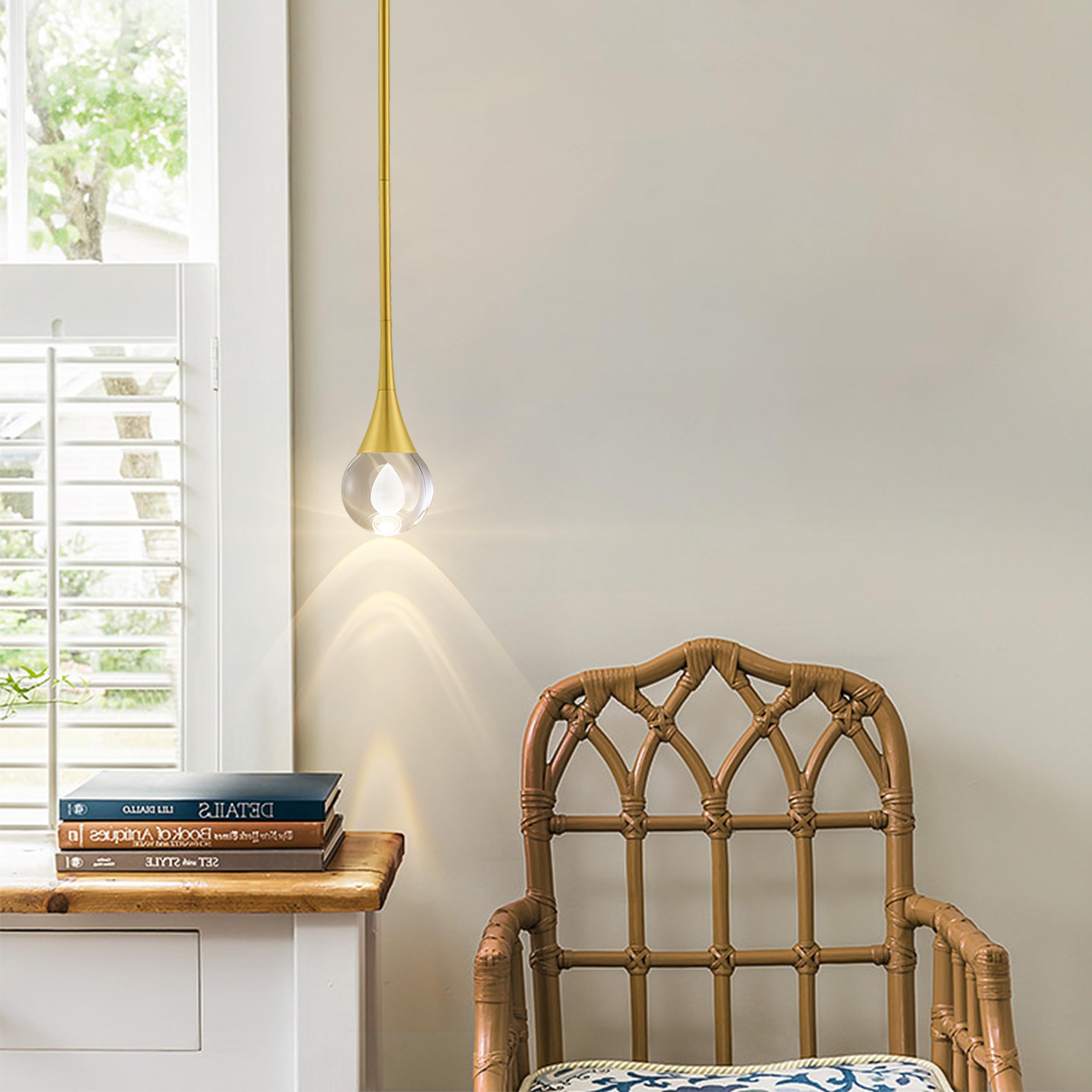 Modern Gold Teardrop Crystal Pendant Light - 8W Dimmable LED Mini Globe Fixture with 3 Color Temperatures for Kitchen Island, Bathroom & Bedroom | Elegant Lighting for Dining Rooms, Hallways and Entryways
