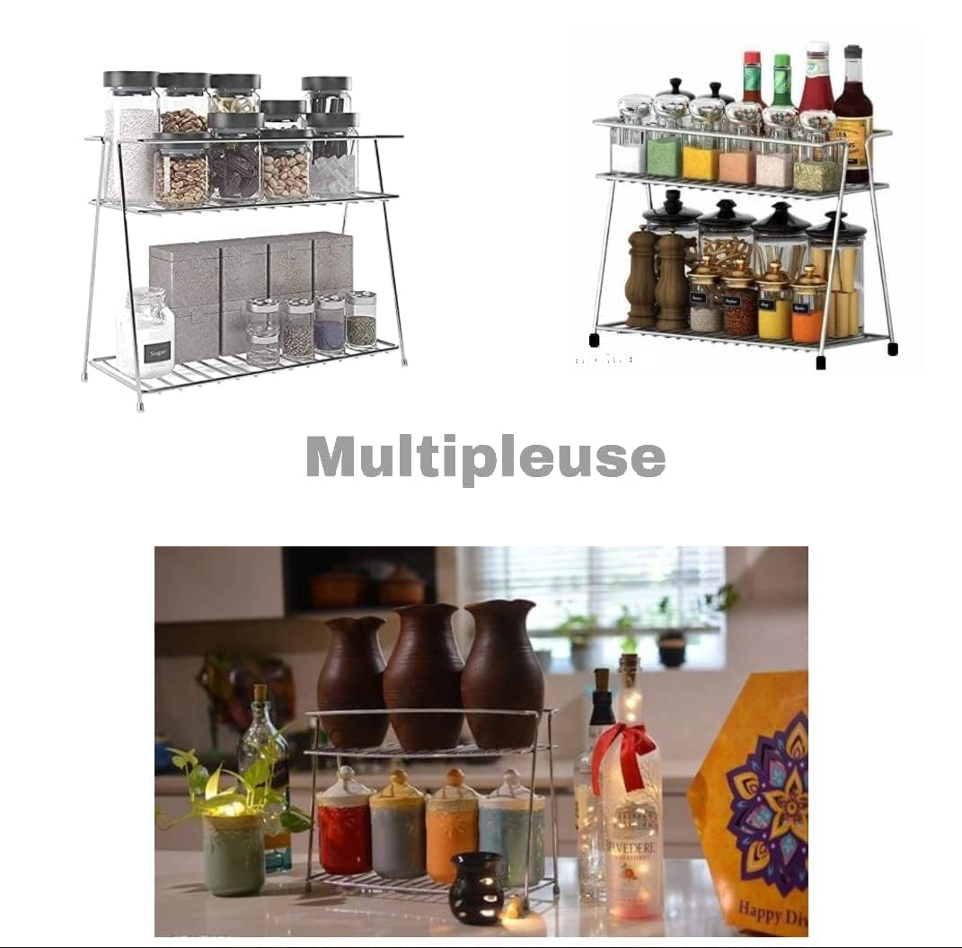 Stainless Steel Kitchen Corner Shelf Organizer - 3-Tier Storage Rack for Plates, Bowls & Utensils | Space-Saving Dish Drying Rack & Spice Holder | Perfect for Small Kitchens & Countertop Organization