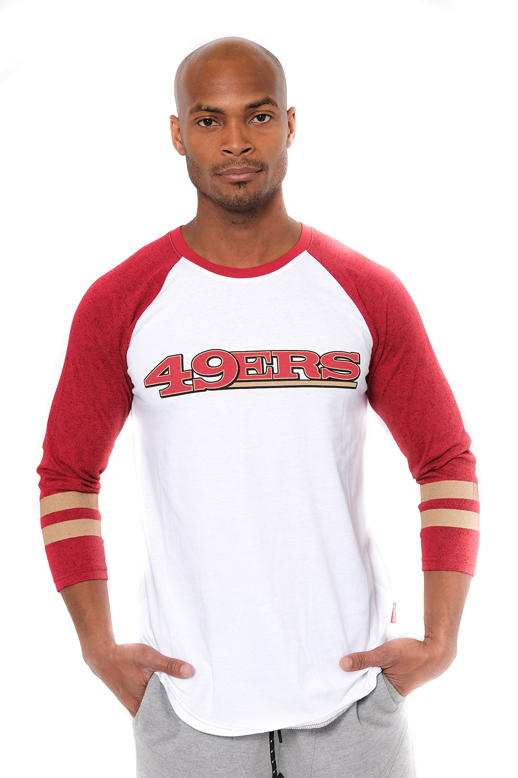 NFL San Francisco 49ers Raglan Baseball Tee - White Large for Game Day