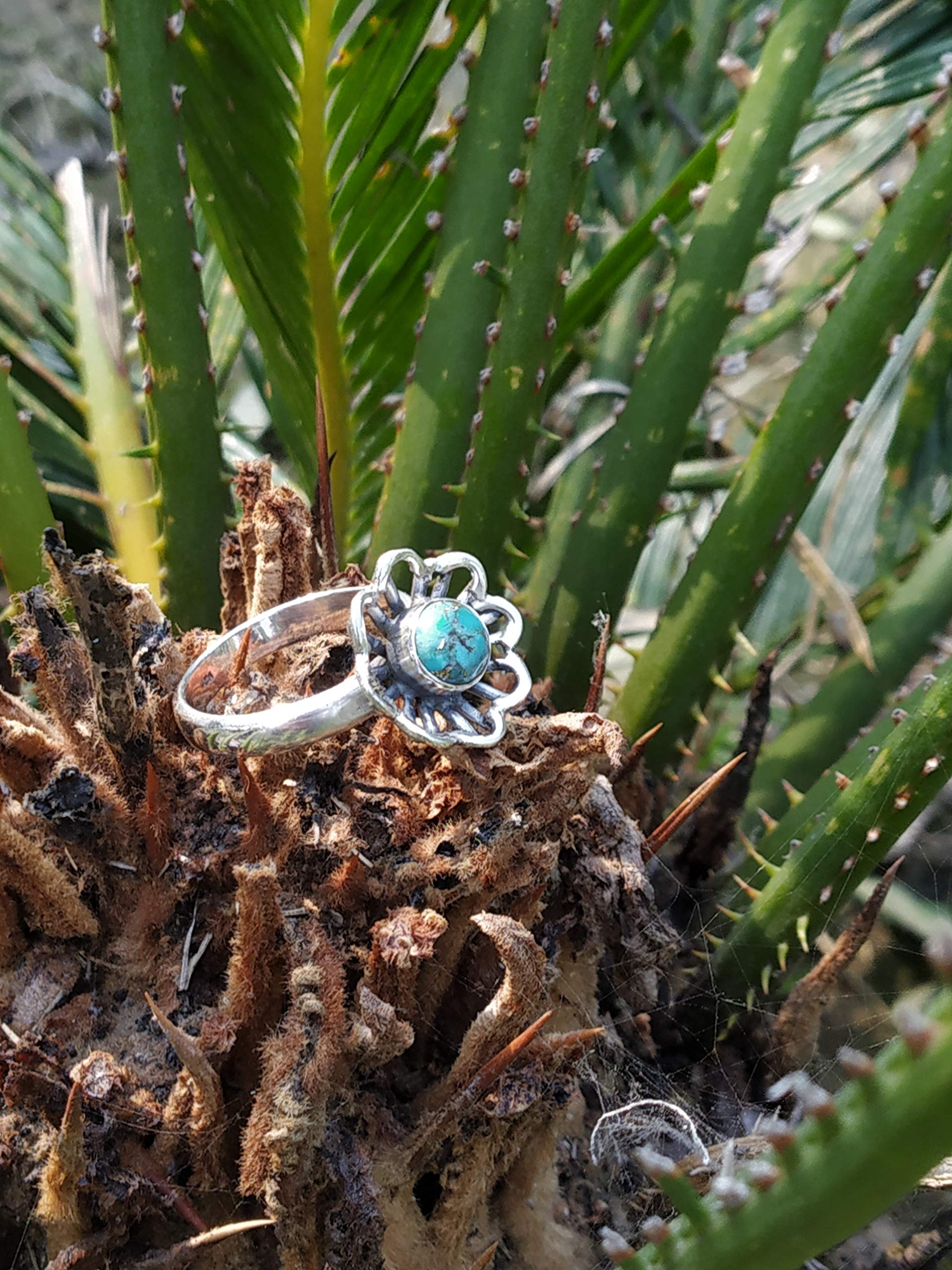 925 Sterling Silver Blue Copper Turquoise Spinner Ring - Unique Boho Dainty Statement Solitaire Ring for Healing, Antique & Promise - Perfect for Gifts, Meditation & Fashion Accessories