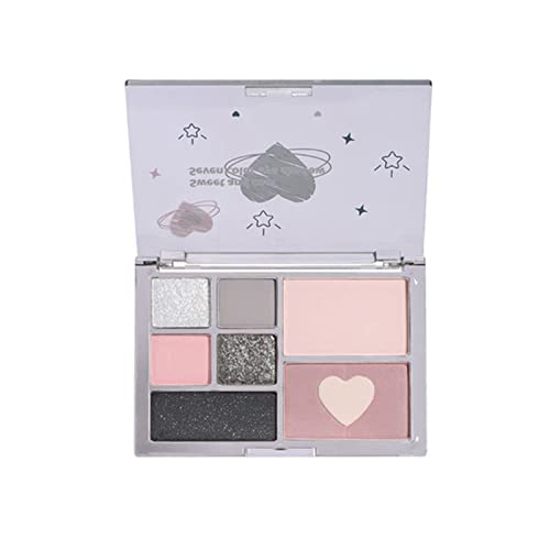 7 Highly Pigmented Cool Toned Neutral Eyeshadow Palette - Travel Size Matte & Shimmer Shades for Everyday Nude Makeup Looks | Perfect for On-the-Go Touch Ups, Office Wear & Date Night Makeup | Includes Sparkly Pencil Case