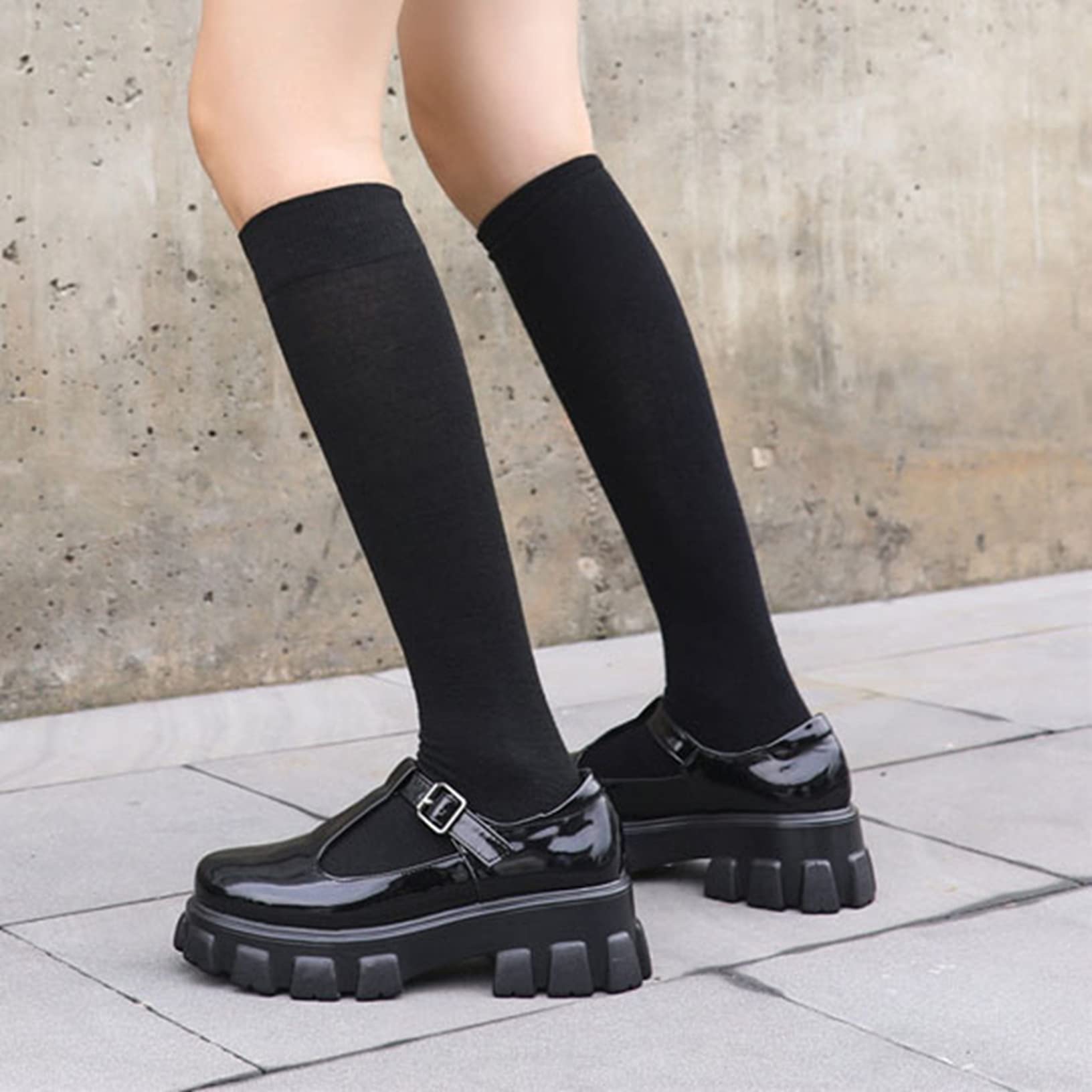 Hoxekle Women's Platform Mary Jane Shoes - Casual Synthetic Leather T-Strap Flats for Girls | Comfortable School Uniform Shoes & Everyday Wear
