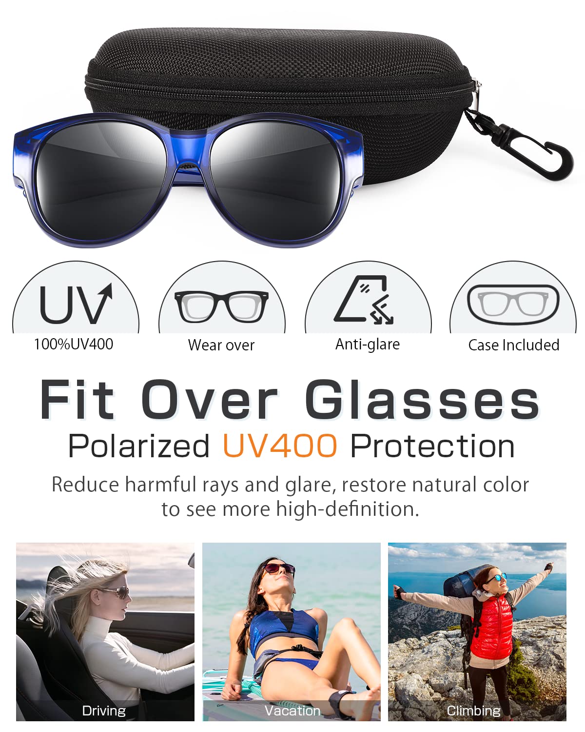 Polarized Oversized Sunglasses Over Glasses for Men & Women - Driving & Outdoor
