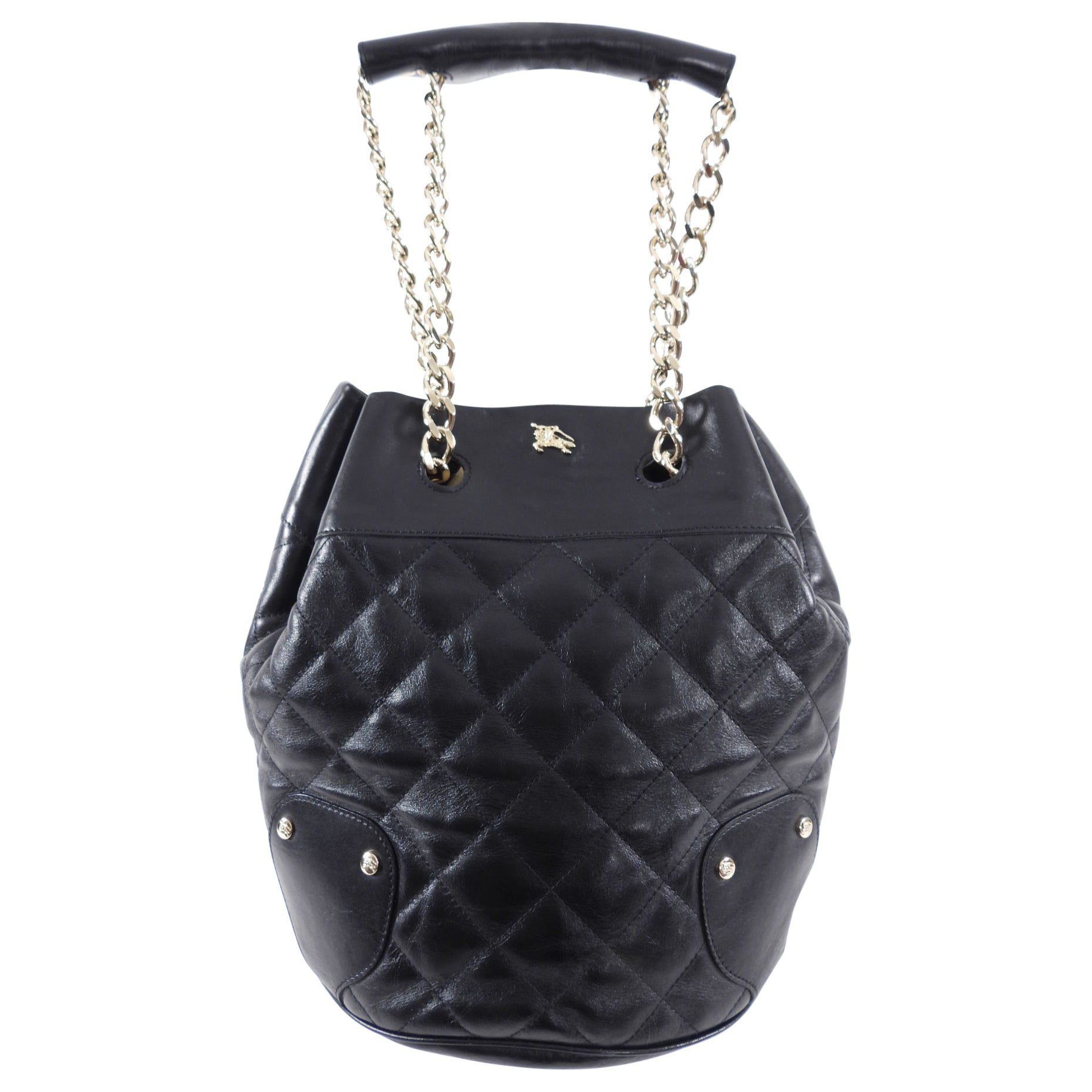 Burberry Black Leather Quilted Drawstring Chain Bucket Bag for Women | Luxury Designer Handbag for Everyday Use, Work & Special Occasions