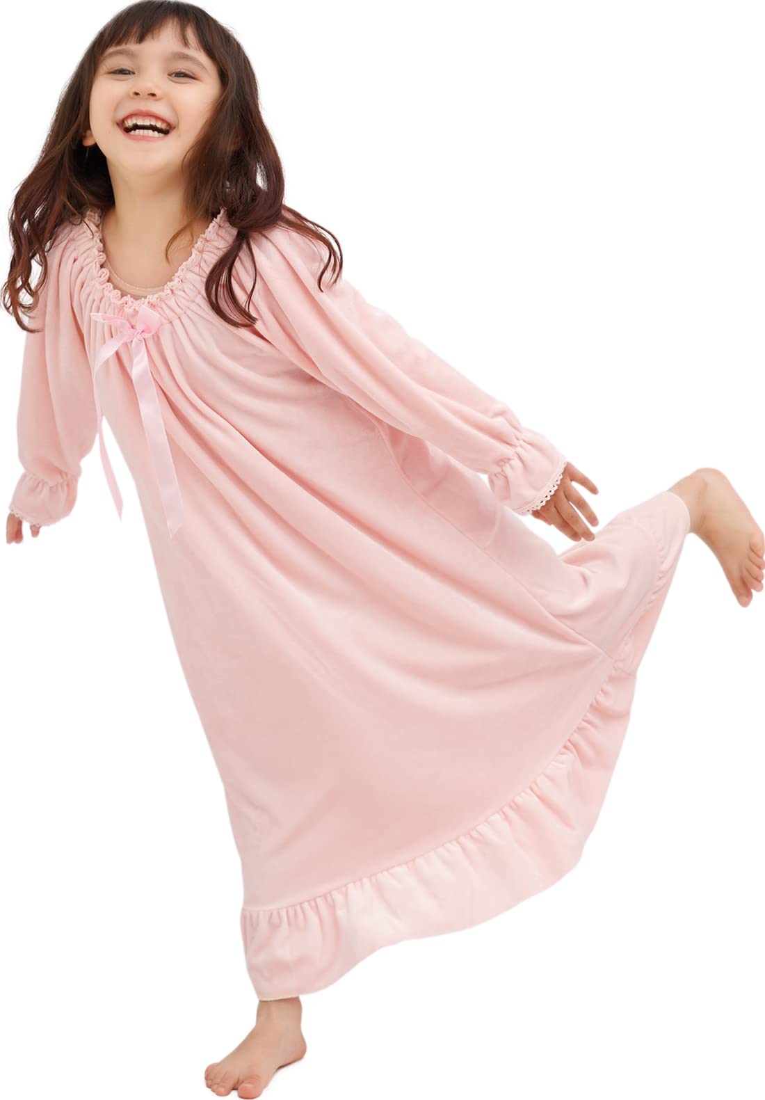 Cozy Flannel Nightgowns for Girls - Fleece Sleepshirt & Princess Pajama Set for Kids Toddlers 2-14T - Winter Warm Velvet Dress for Girls - Perfect for Bedtime, Christmas & Family Sleepovers