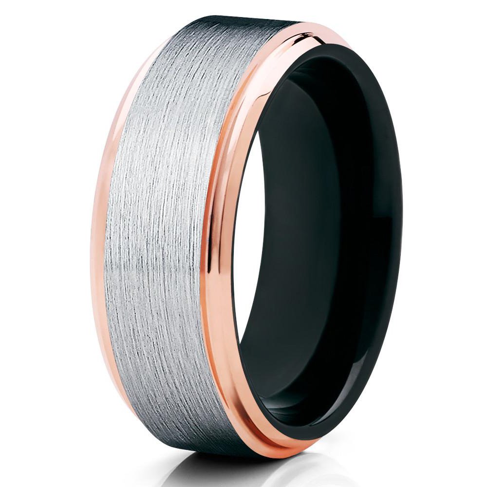 Rose Gold Tungsten Wedding Band for Men & Women - Silver & Black Tungsten Rings - 18K Rose Gold Plated - Comfort Fit Engagement & Anniversary Rings - Perfect for Weddings, Proposals & Couple Gifts
