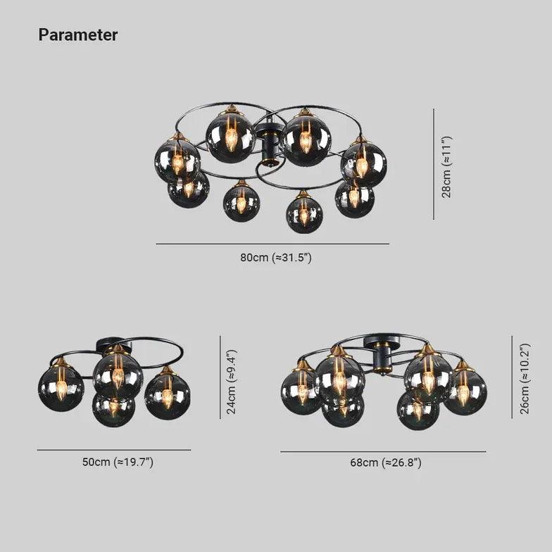 Industrial Glass Flush Mount Ceiling Light - Modern Smoked Glass Fixture for Kitchen, Bedroom, Dining Room & Office Lighting