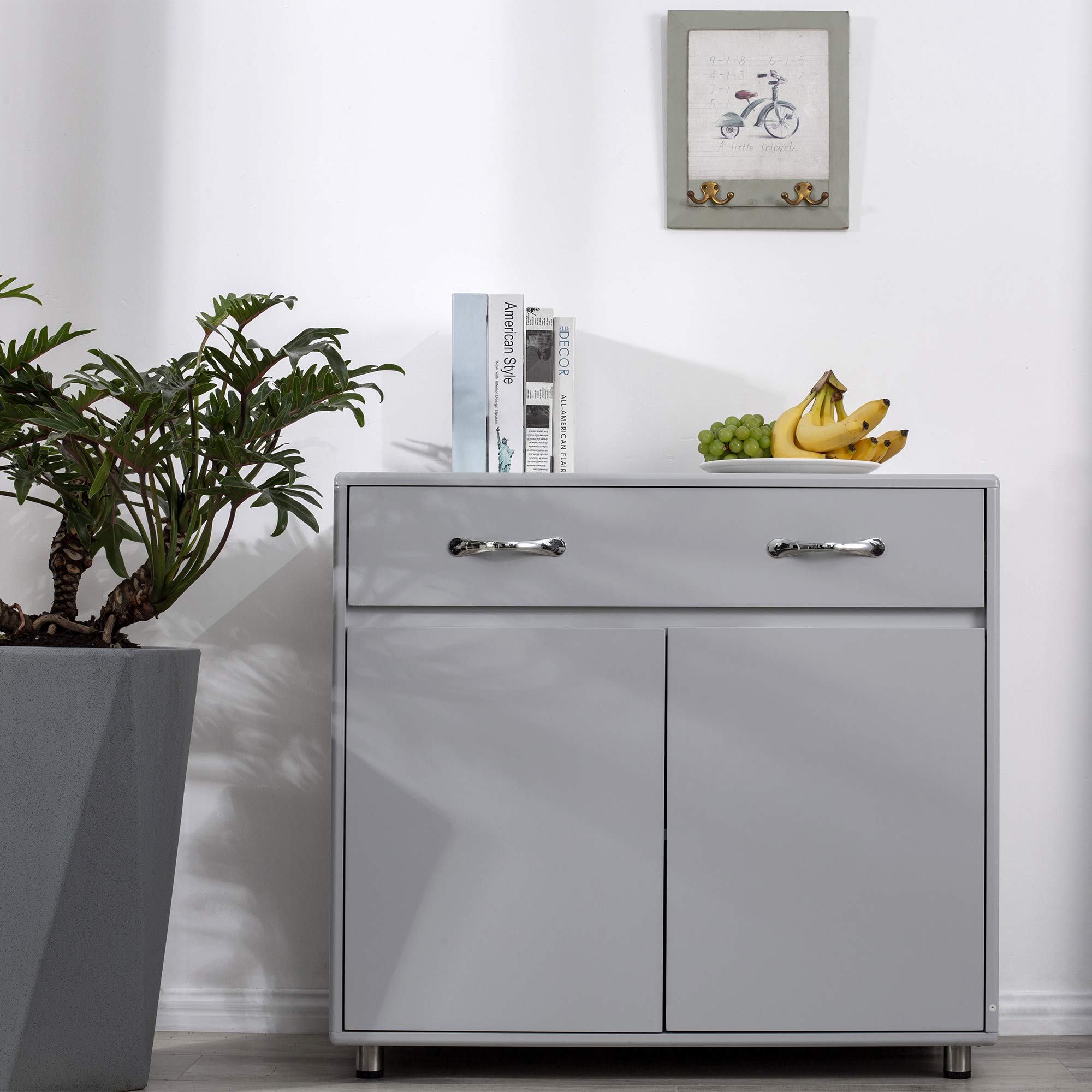 Homvent Storage Cabinet Buffet Cabinet - Wooden Sideboard with Drawers & Doors, White Free Standing Floor Cabinet for Kitchen, Living Room, Bedroom, Hallway & Entryway - Perfect for Home Organization & Stylish Storage (Grey)