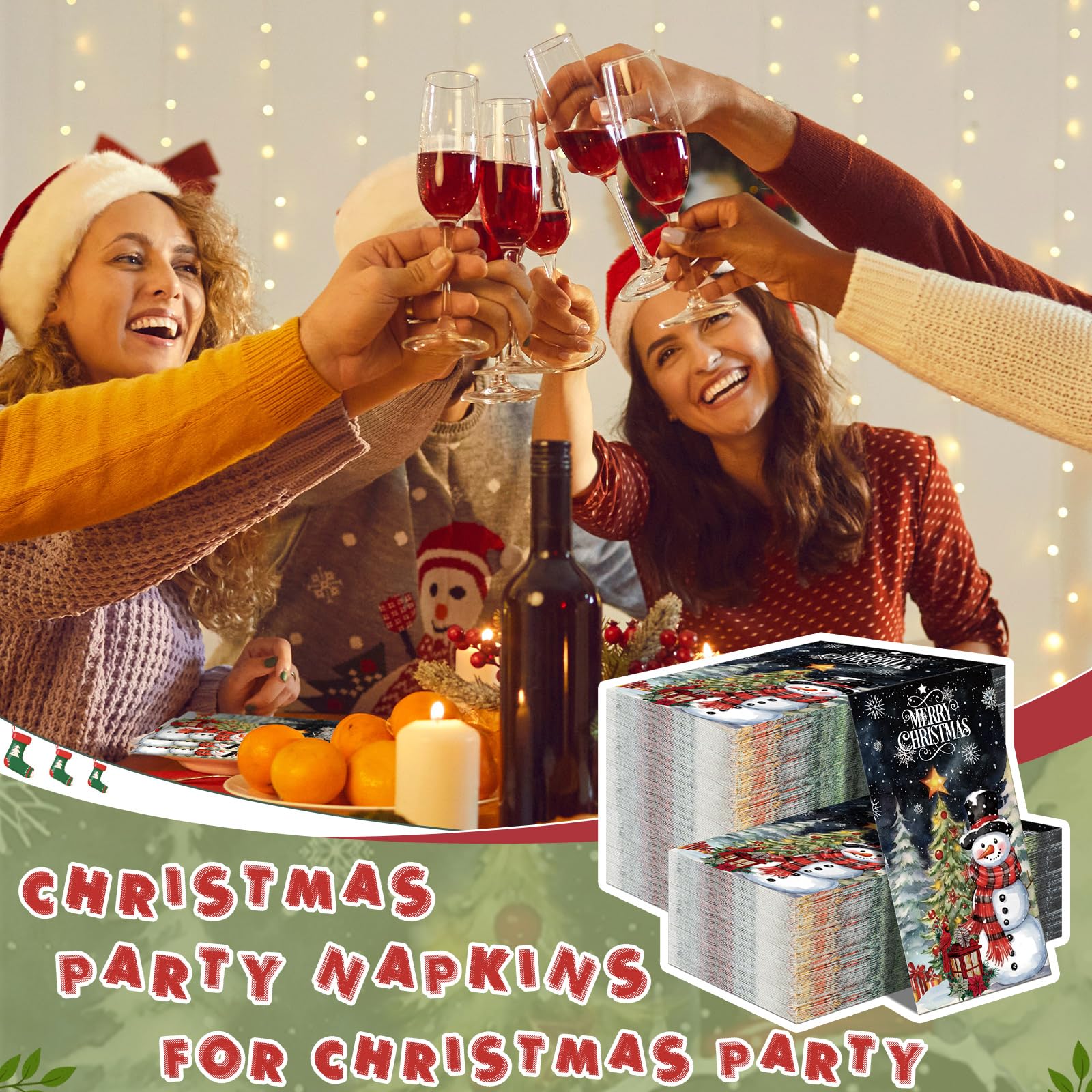 Cholemy 200-Pack Christmas Guest Napkins - 2-Ply Disposable Paper Hand Towels for Holiday Parties, Winter Decorations & Baby Showers - Cute Snowman Design - Perfect for Bathroom, Kitchen & Festive Gatherings
