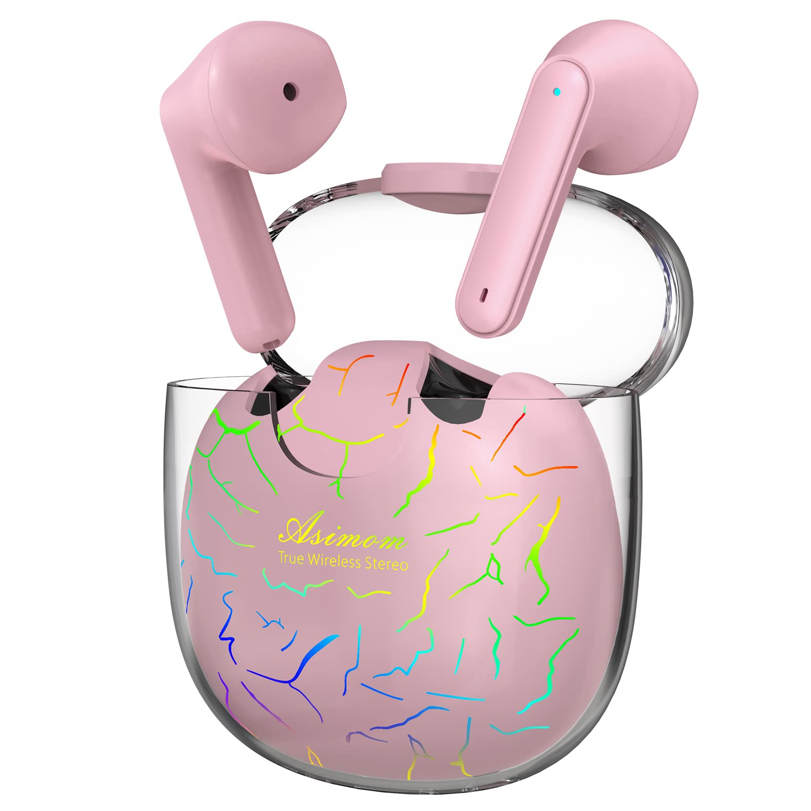 ASIMOM Wireless Earbuds Bluetooth 5.0 with RGB LED Charging Case, 4-Mic Noise Cancelling for Clear Calls, Touch Control in-Ear Headphones for Small Ears (Pink) - Perfect for Gym, Running, Workouts & Daily Commute