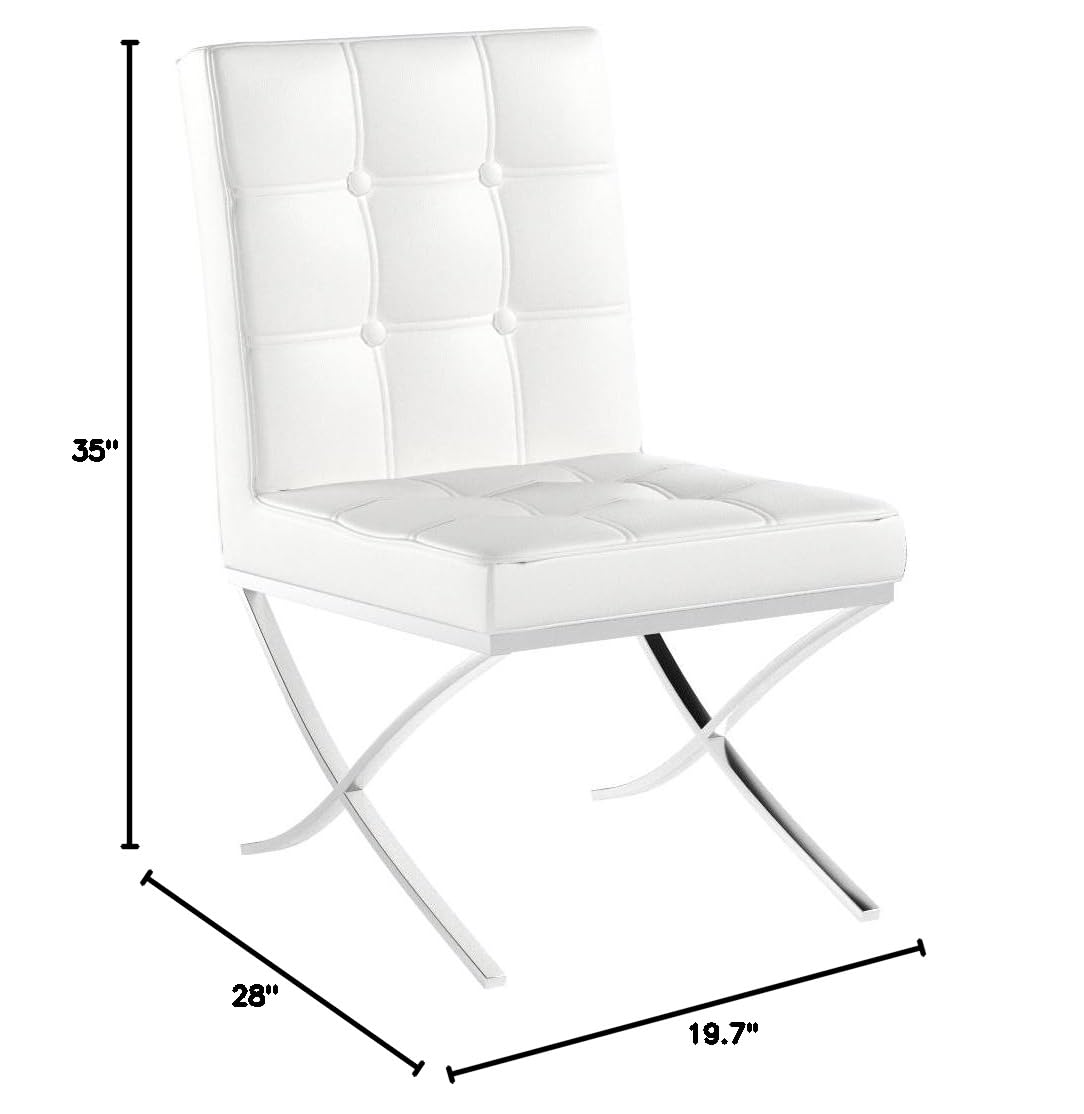 Premium Modern White Leather Dining Chairs Set of 2 - Genuine Corrected Grain Upholstery - Elegant Kitchen & Dining Room Furniture for Home & Restaurant Use