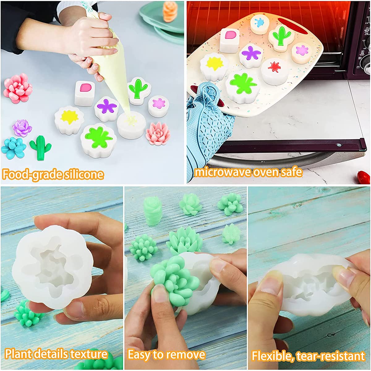 9 PCS Succulent Silicone Molds for DIY Resin Casting - 3D Cactus & Flower Molds for Clay, Candle Wax, Soap Making, Cake Decorating - Perfect for Home Crafts, Wedding Favors, and Party Decorations