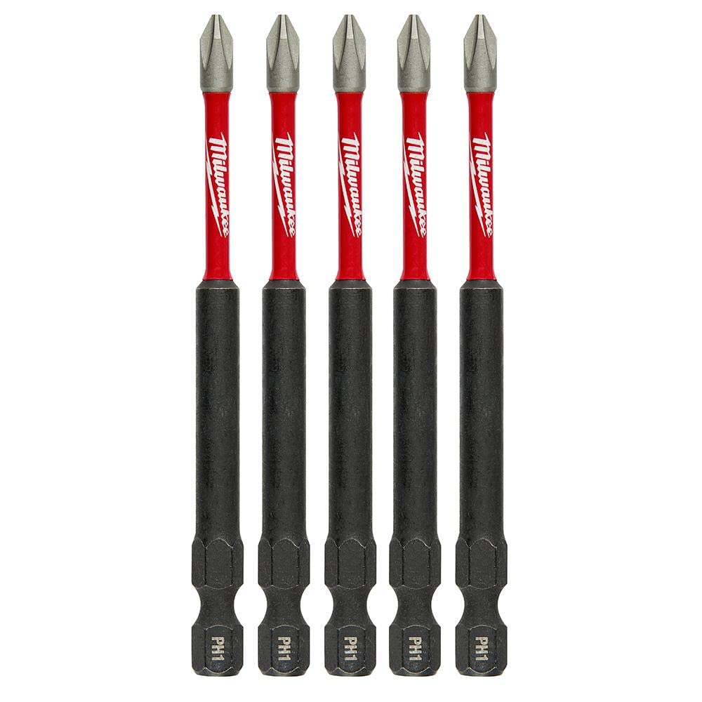 Milwaukee SHOCKWAVE #1 Phillips Impact Driver Bits (5-Pack) - 3.5 Inch Length - High Torque Screwdriver Bits for Drills & Impact Drivers - Perfect for Construction, Woodworking & DIY Projects