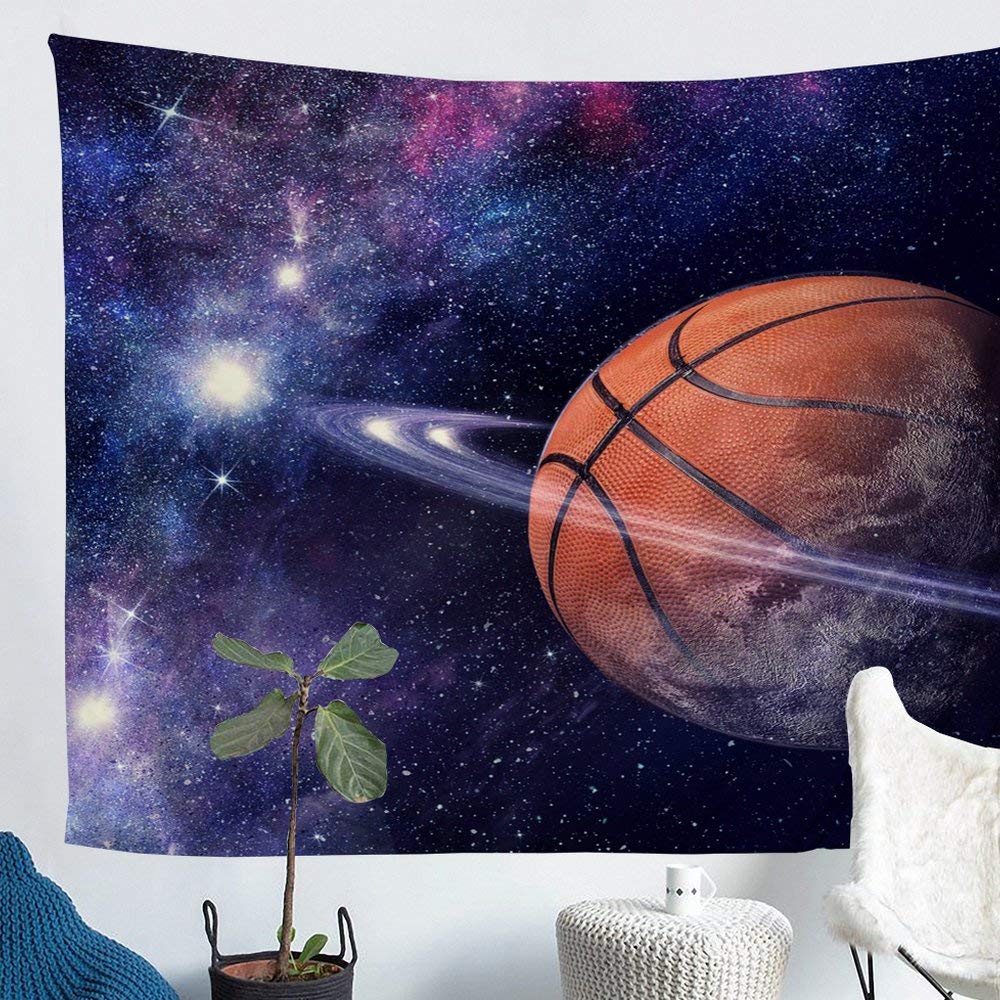 **Navy Galaxy Basketball Bedding Set - Twin Size Comforter Cover with Purple Starry Sky Tie-Dye Design for Kids & Boys | Outer Space Sports Theme | Includes 1 Pillowcase | Perfect for Bedrooms, Game Rooms & Sleepovers**