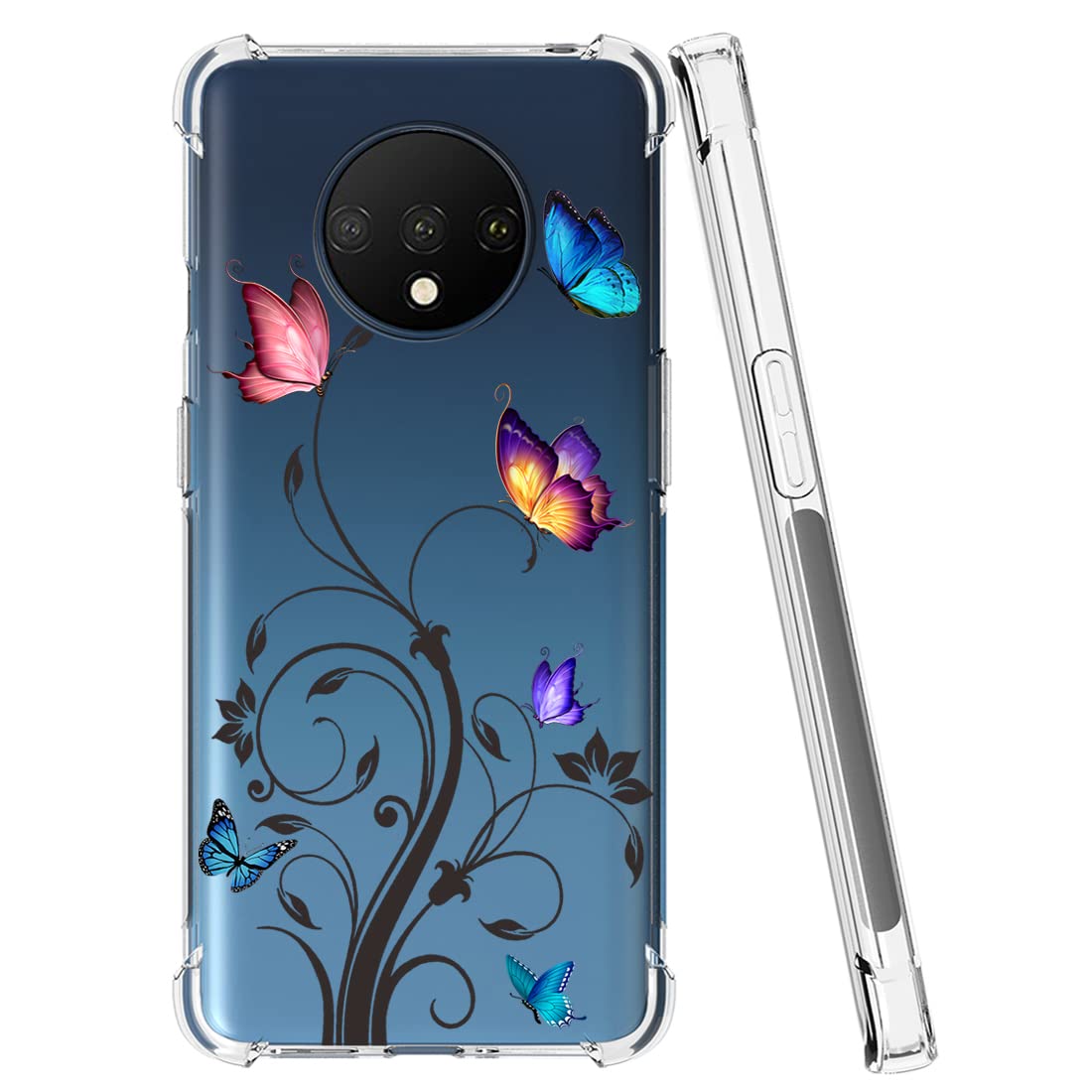 OnePlus 7T Case HD1907 - Cute Butterfly Design Soft TPU Shockproof Protective Phone Cover for Women & Girls | Perfect for Daily Use, Work & Travel
