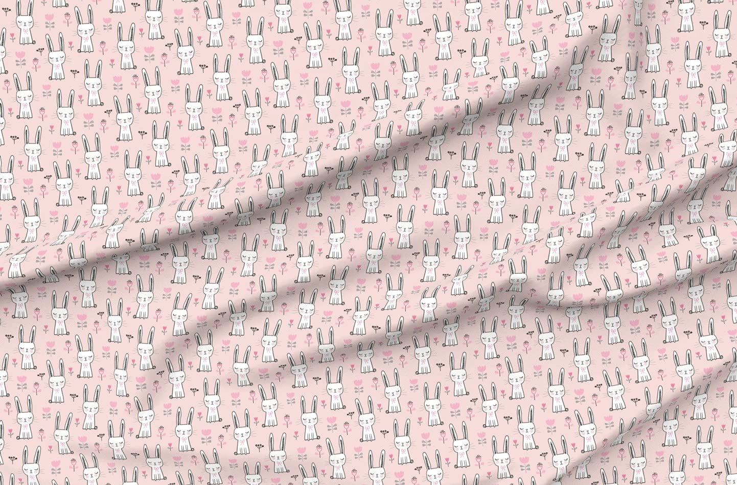 Dreamy Bunny Rabbit Pink Pets Spring Easter Bunnies Printed Velvet Upholstery Fabric by The Yard - Home Decor, Apparel & DIY Projects - Perfect for Easter Decorations, Nursery Curtains & Crafting